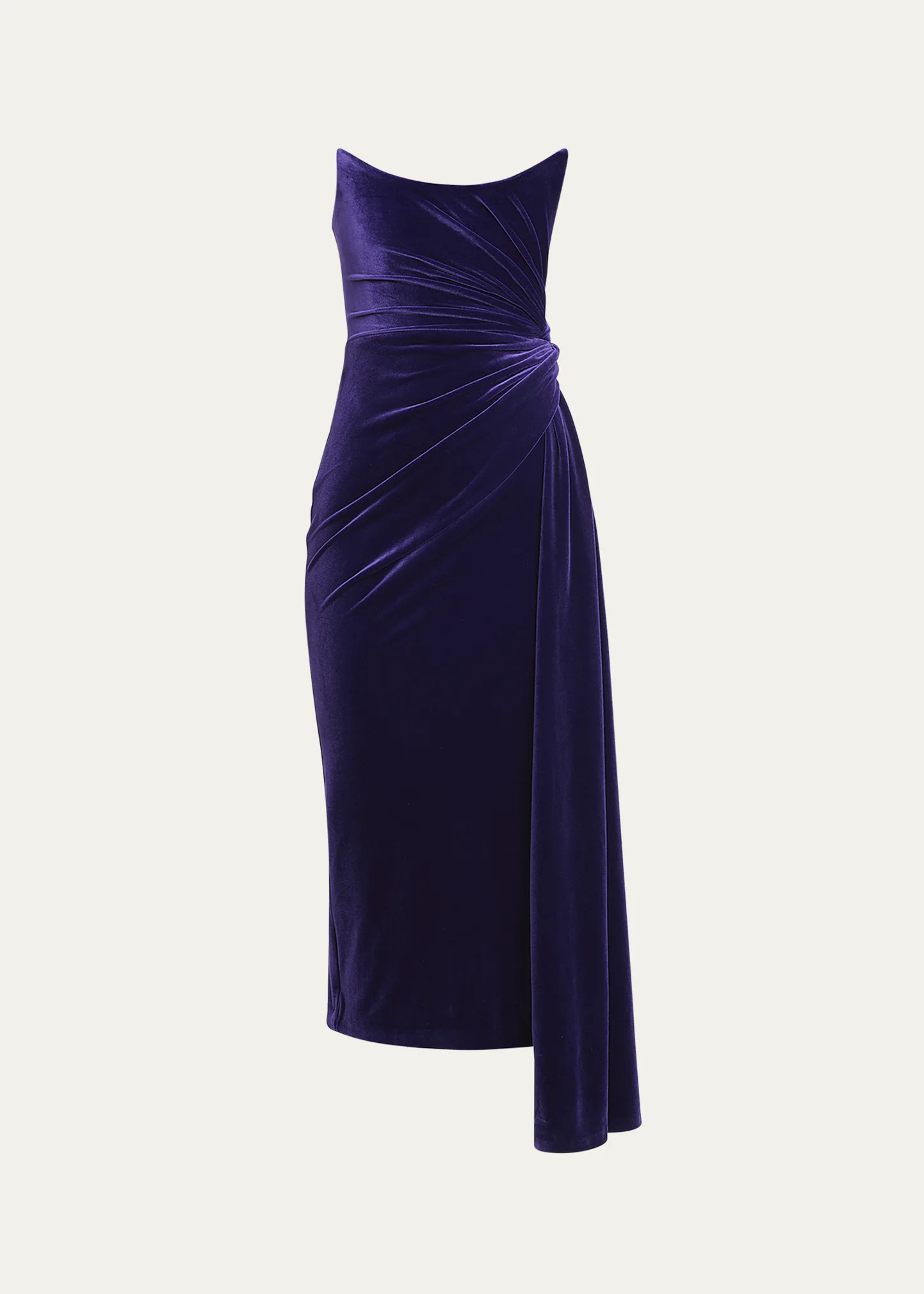 Strapless Twist Velvet Midi Dress