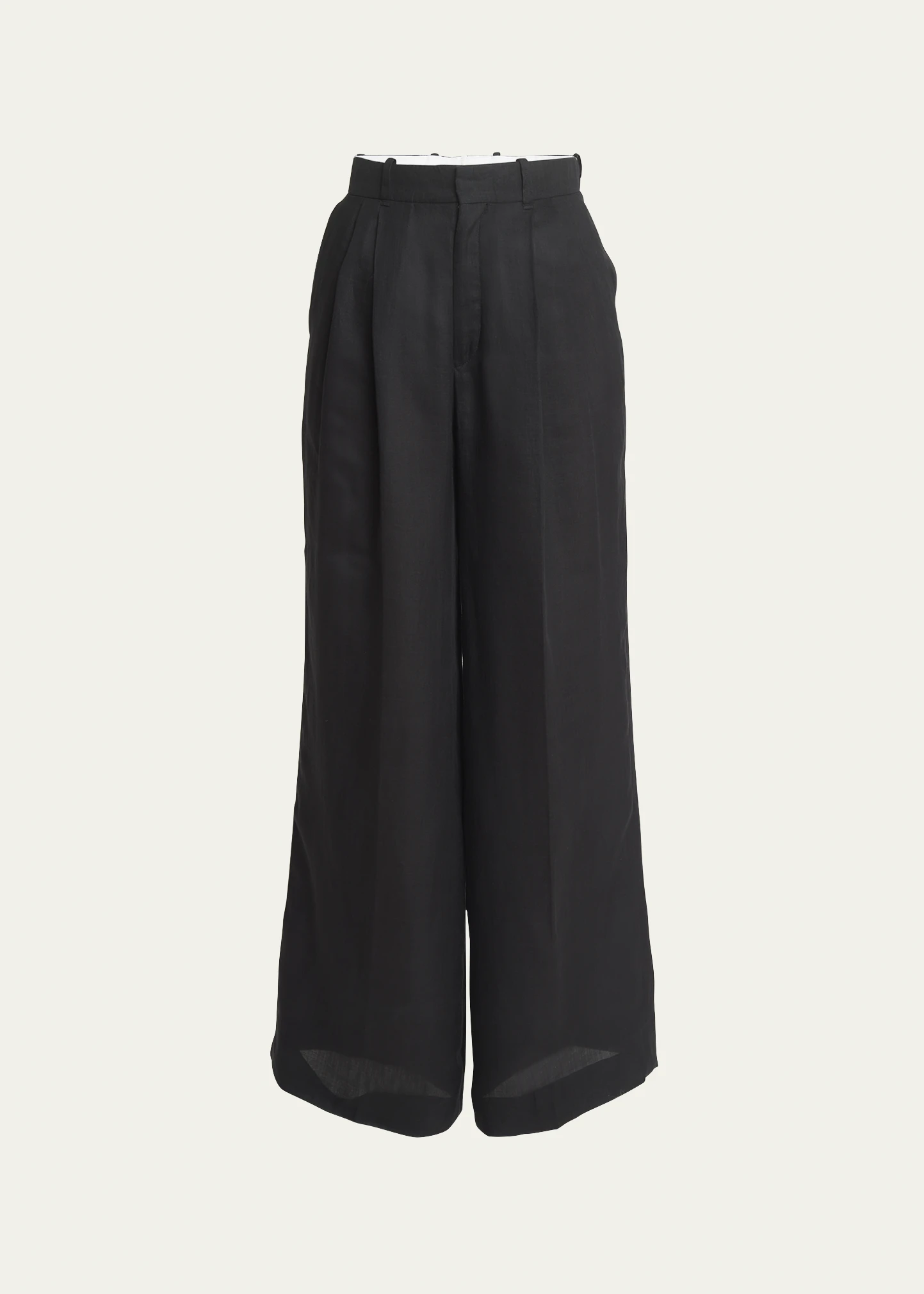 Wide Ramie Voile Sailor Pants With Front Pleats