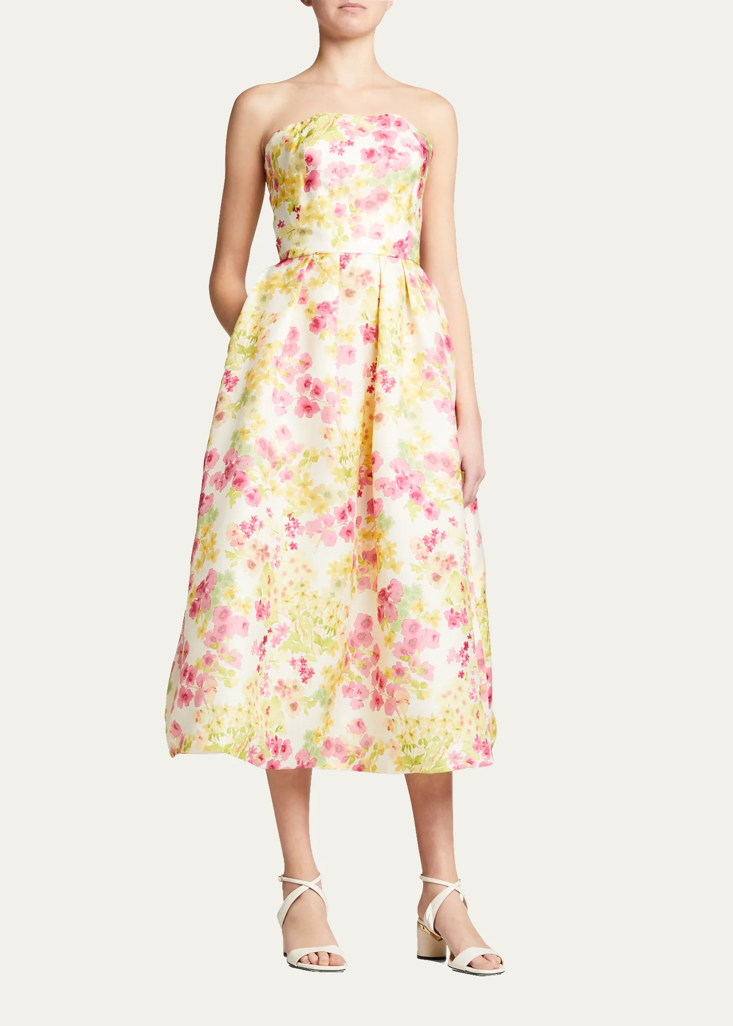 Floral-Print Strapless Midi Cocktail Dress