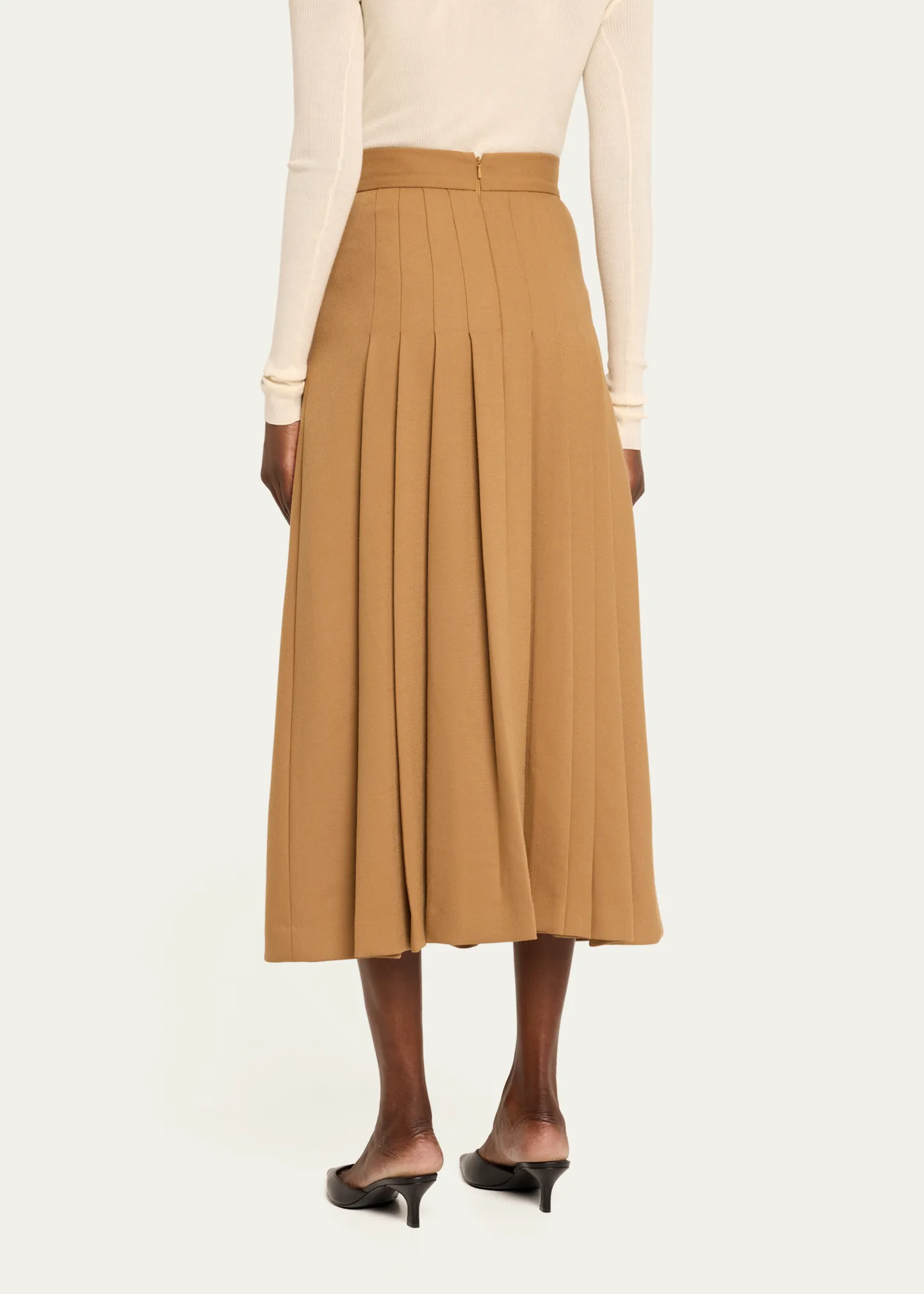 Pleated Wool Midi Skirt