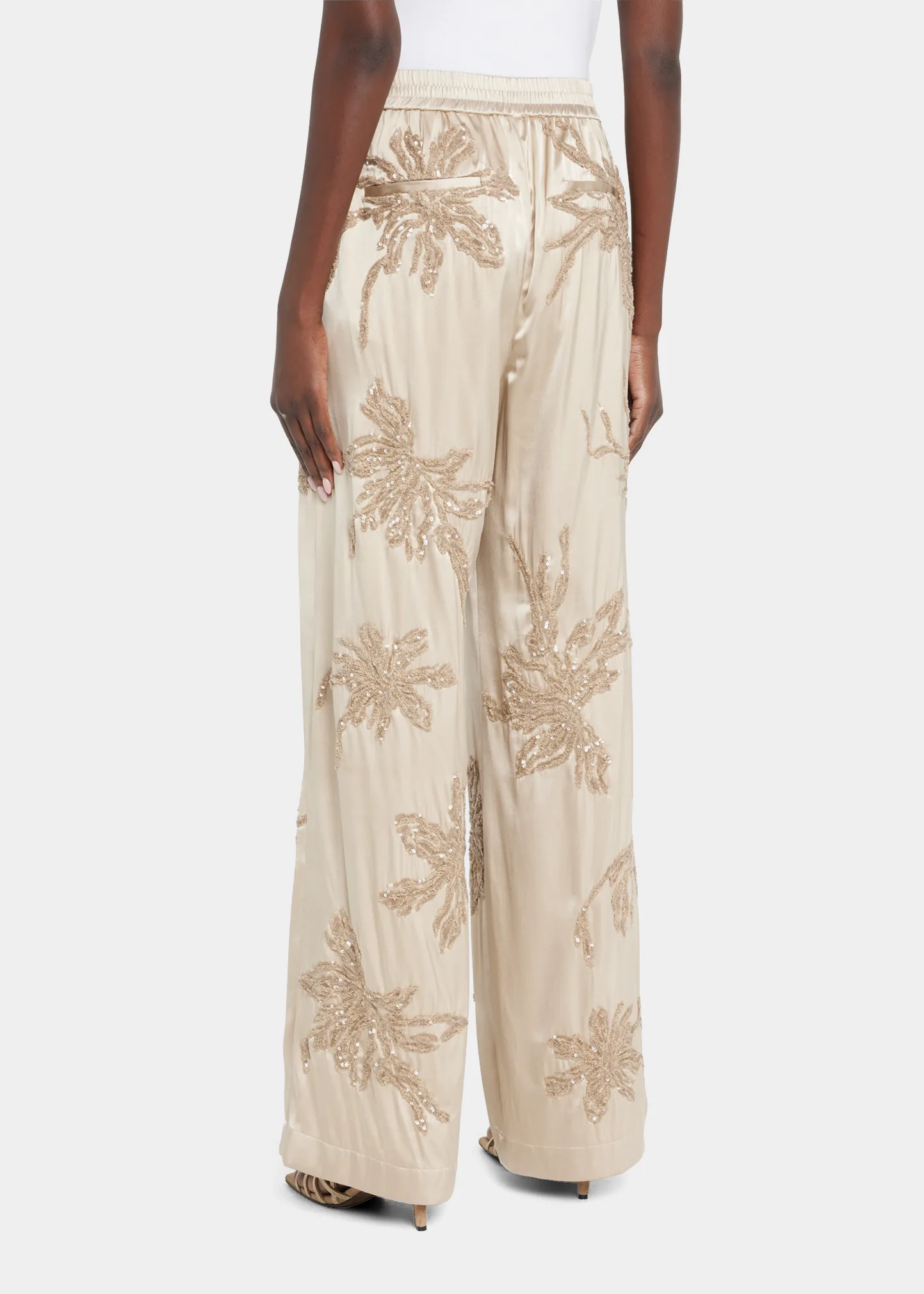 Silk Wide-Leg Pants With Botanical Embroidery