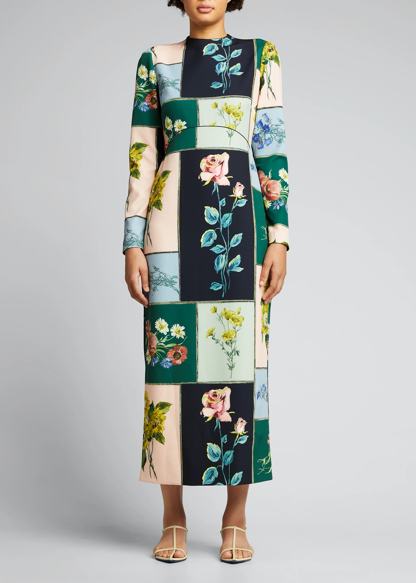 Patchwork Floral-Print Column Dress