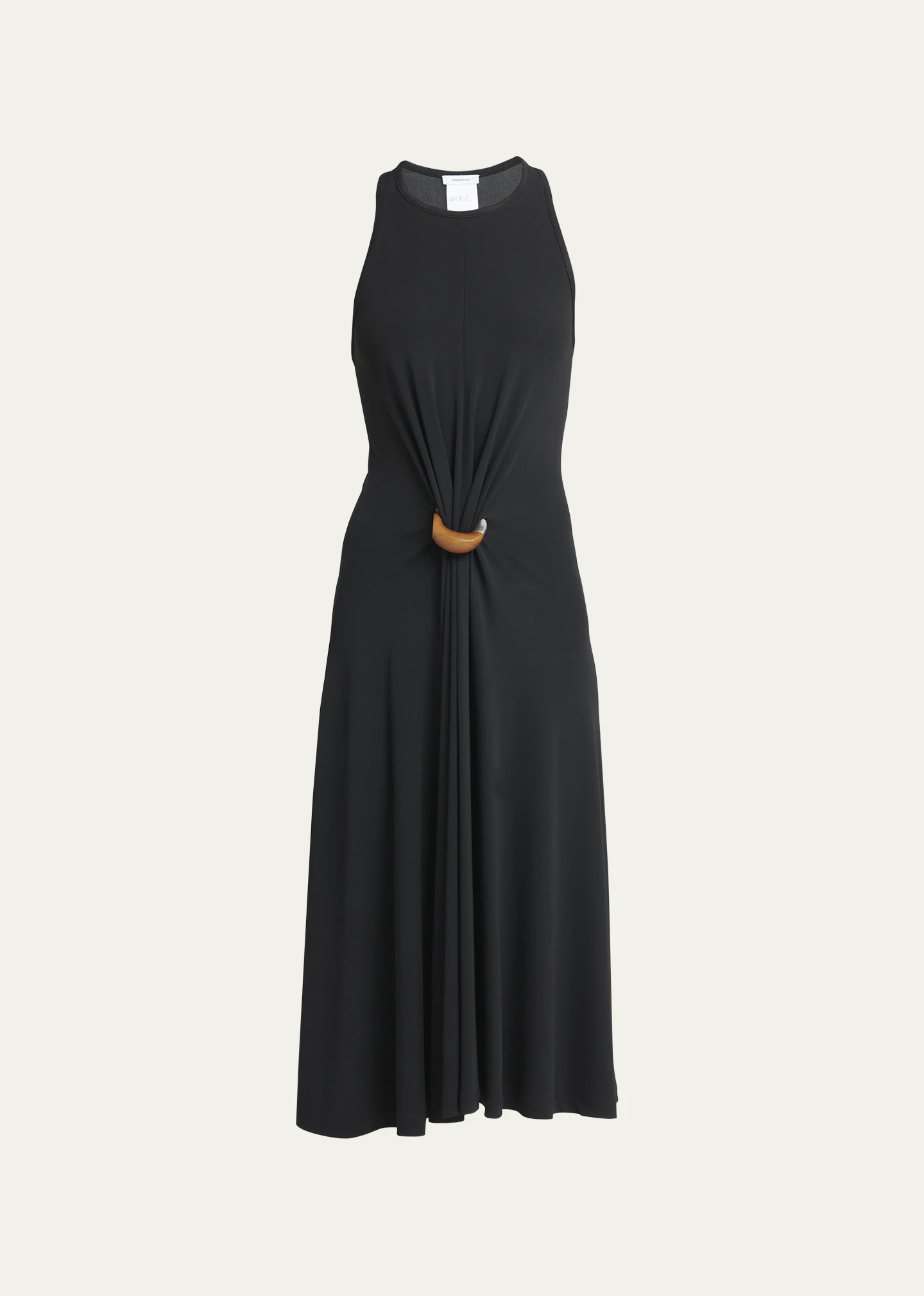 Ring-Gathered Sleeveless Jersey Midi Dress