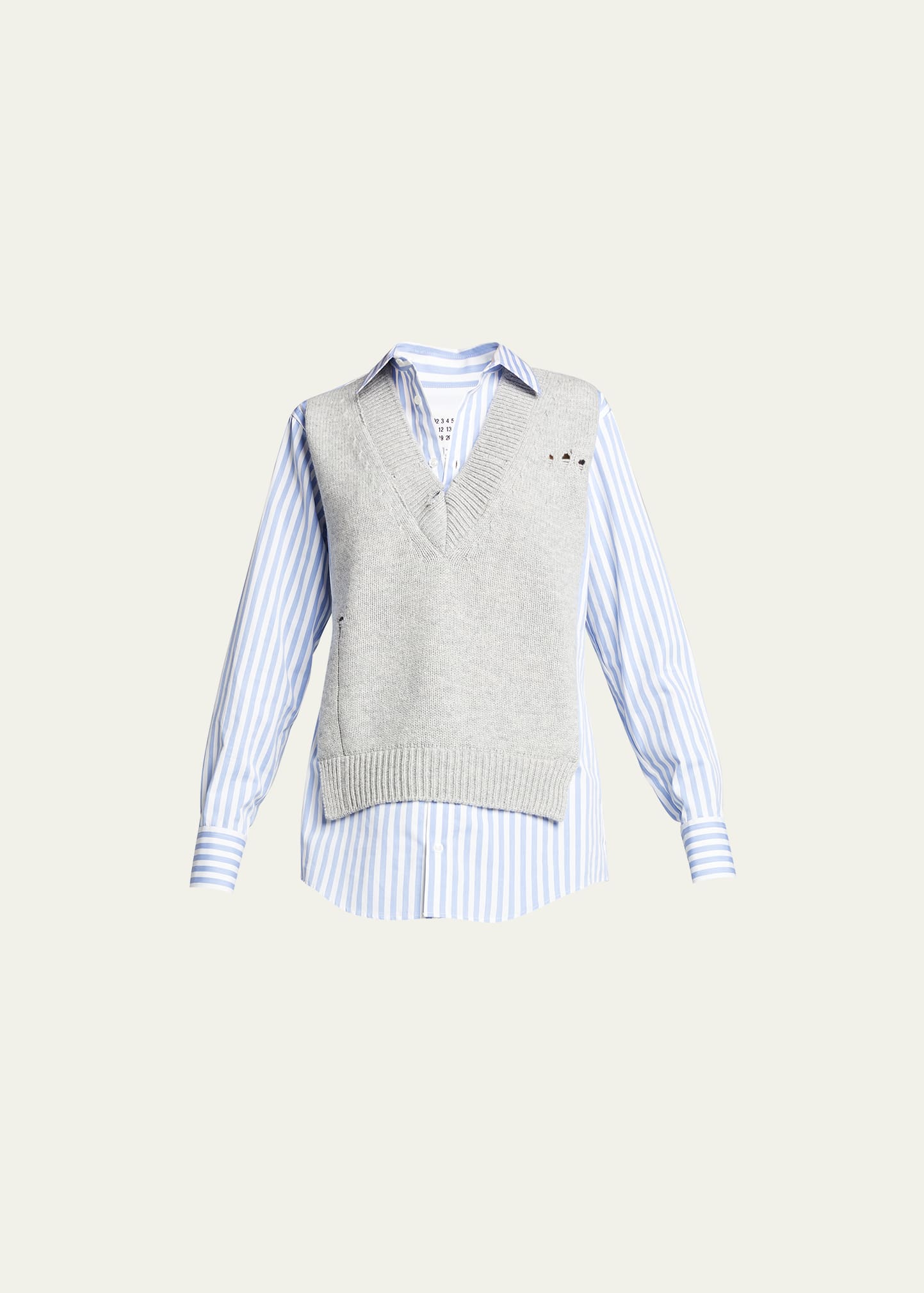 Mixed-Media Sweater Vest Shirt