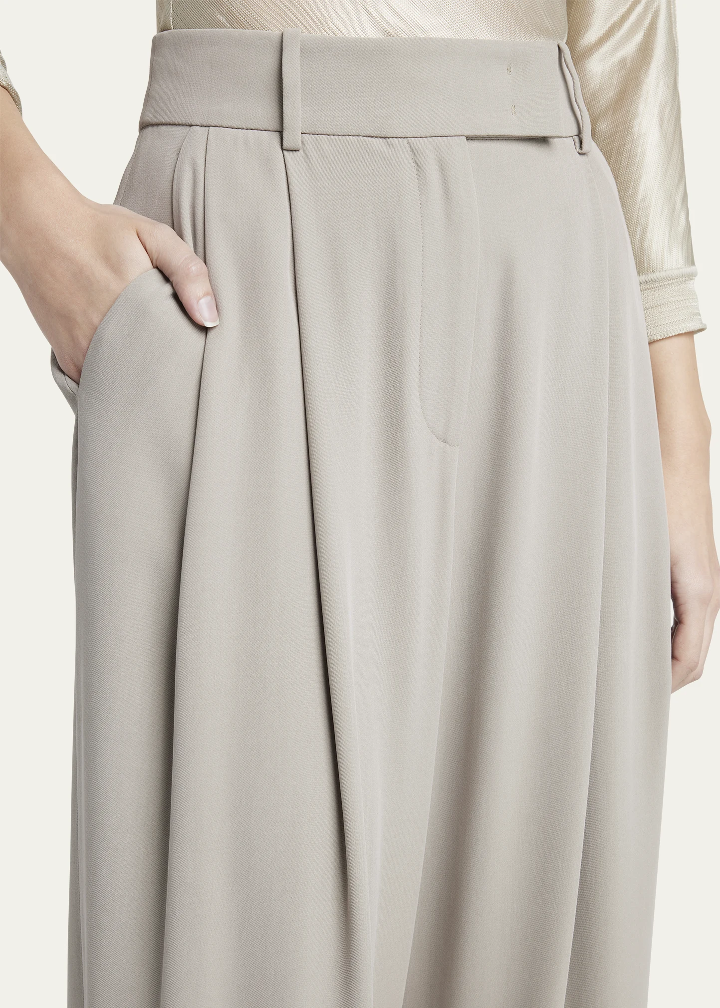 Washed Silk Pleated Wide-Leg Trousers