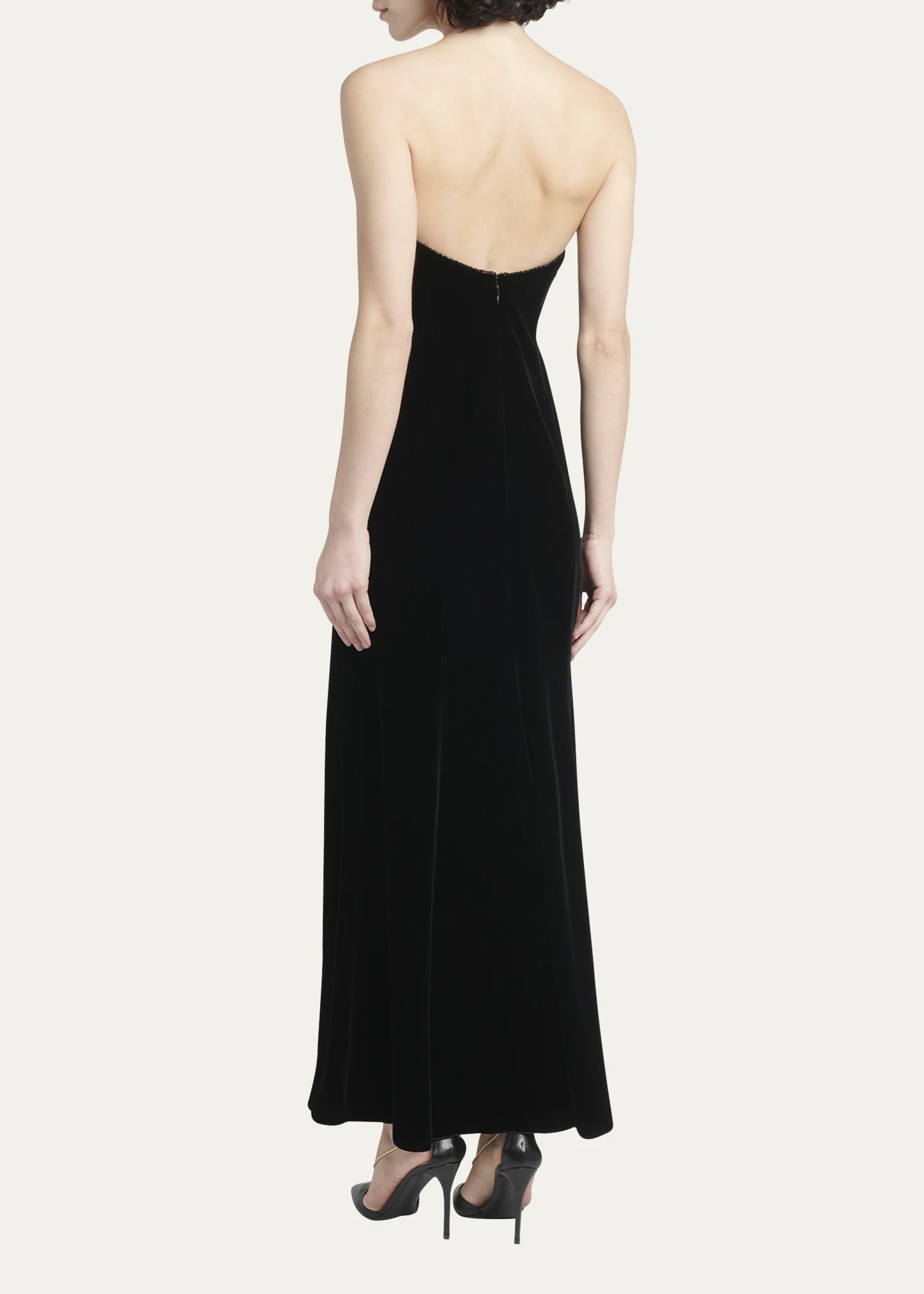 Velvet Strapless Gown with Crystal Panel