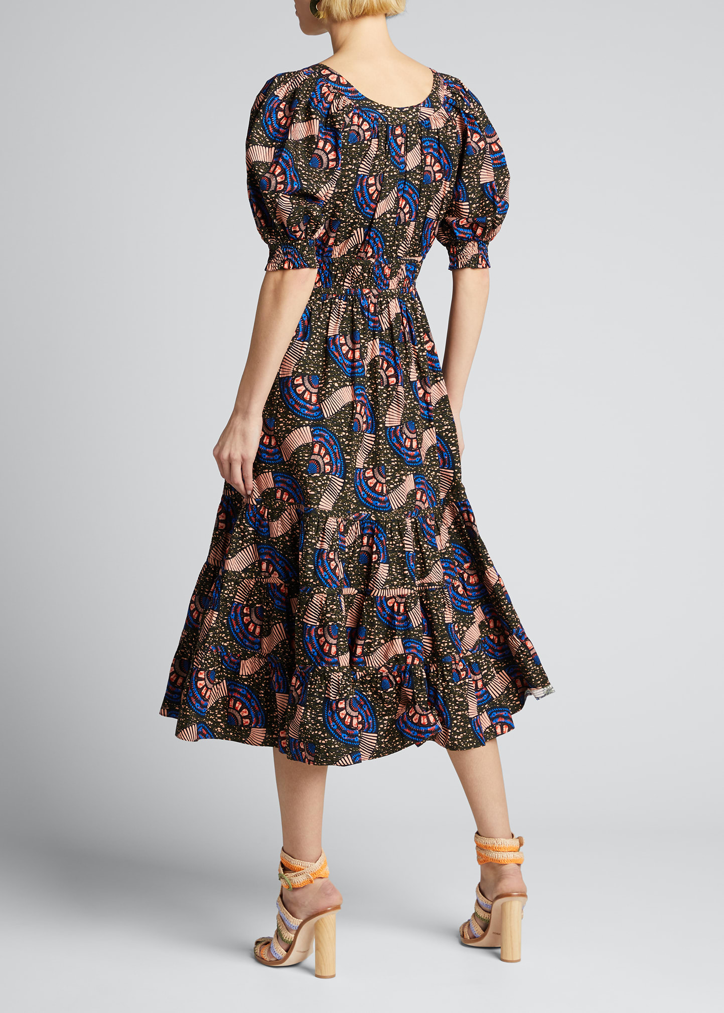 Juniper Puff-Sleeve Printed Midi Dress