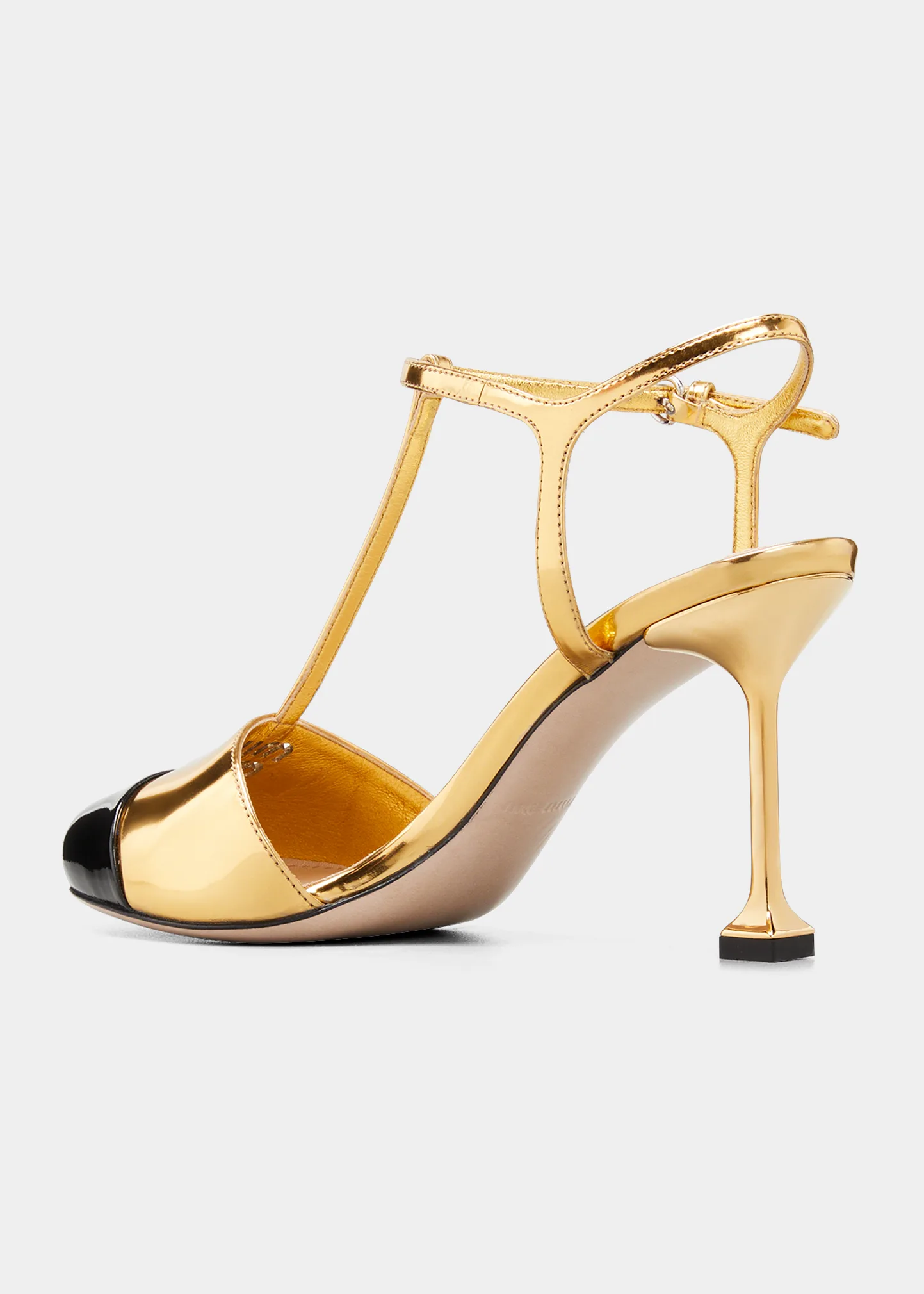 Metallic Cap-Toe T-Strap Pumps