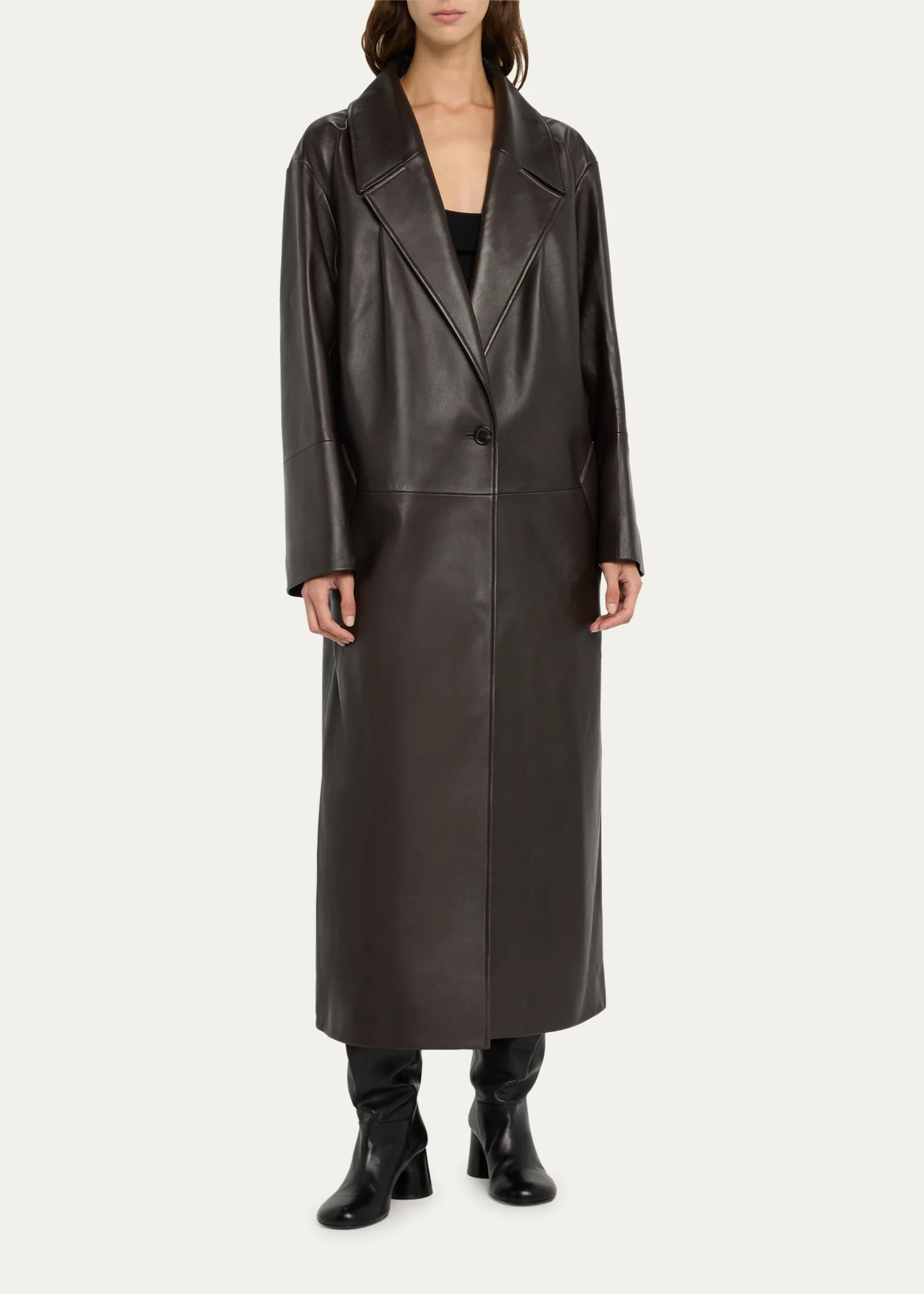 Long Leather Tailored Coat