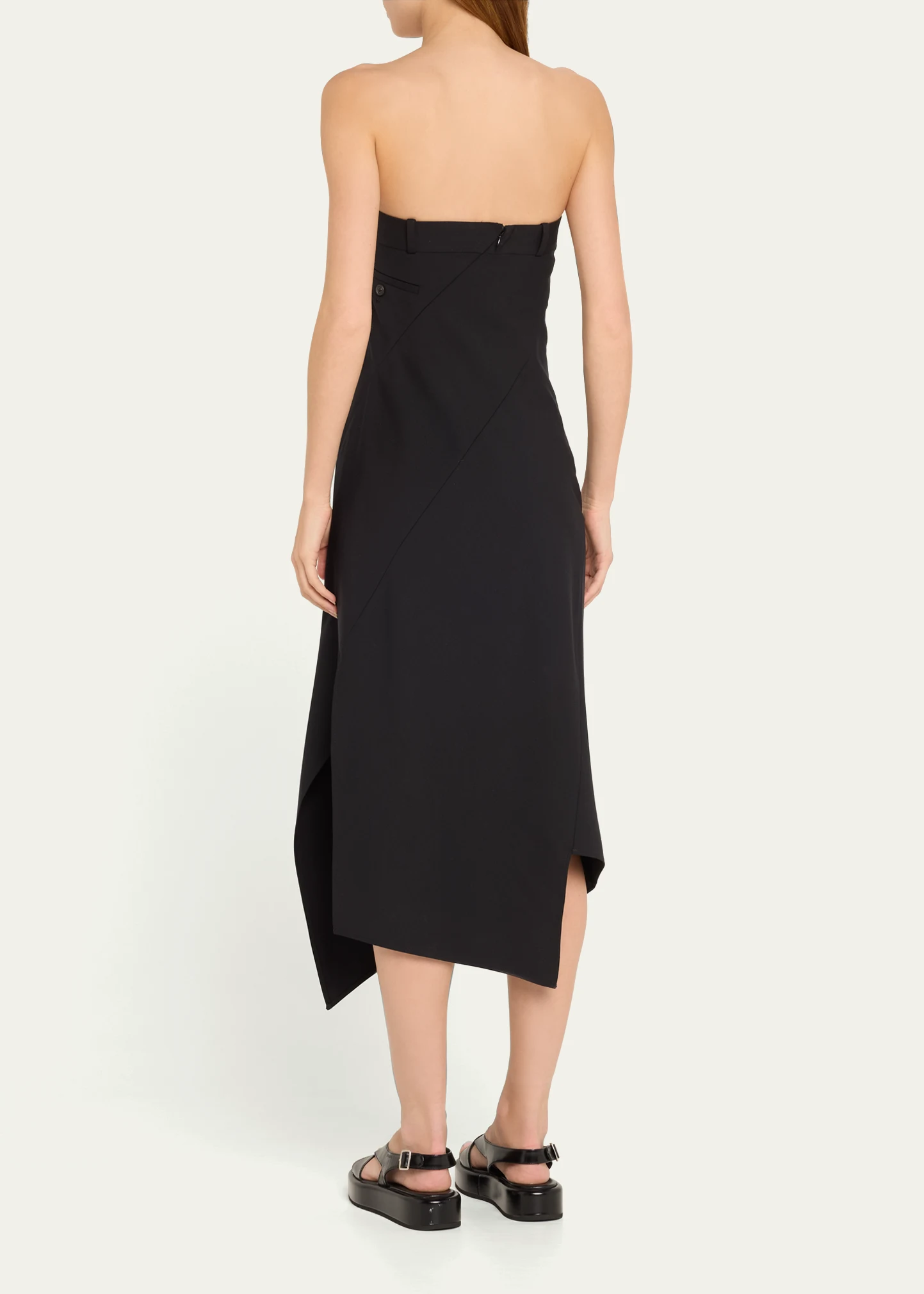 Twisted Suiting Strapless Handkerchief Wool Midi Dress