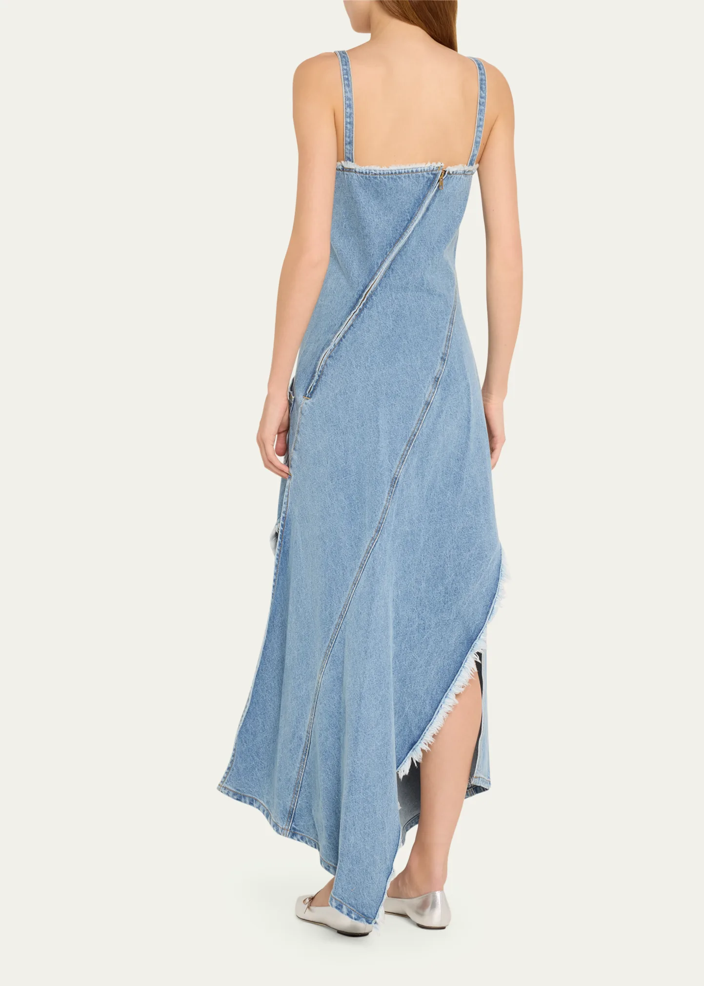 Twisted Denim Raw Trim Asymmetric Dress