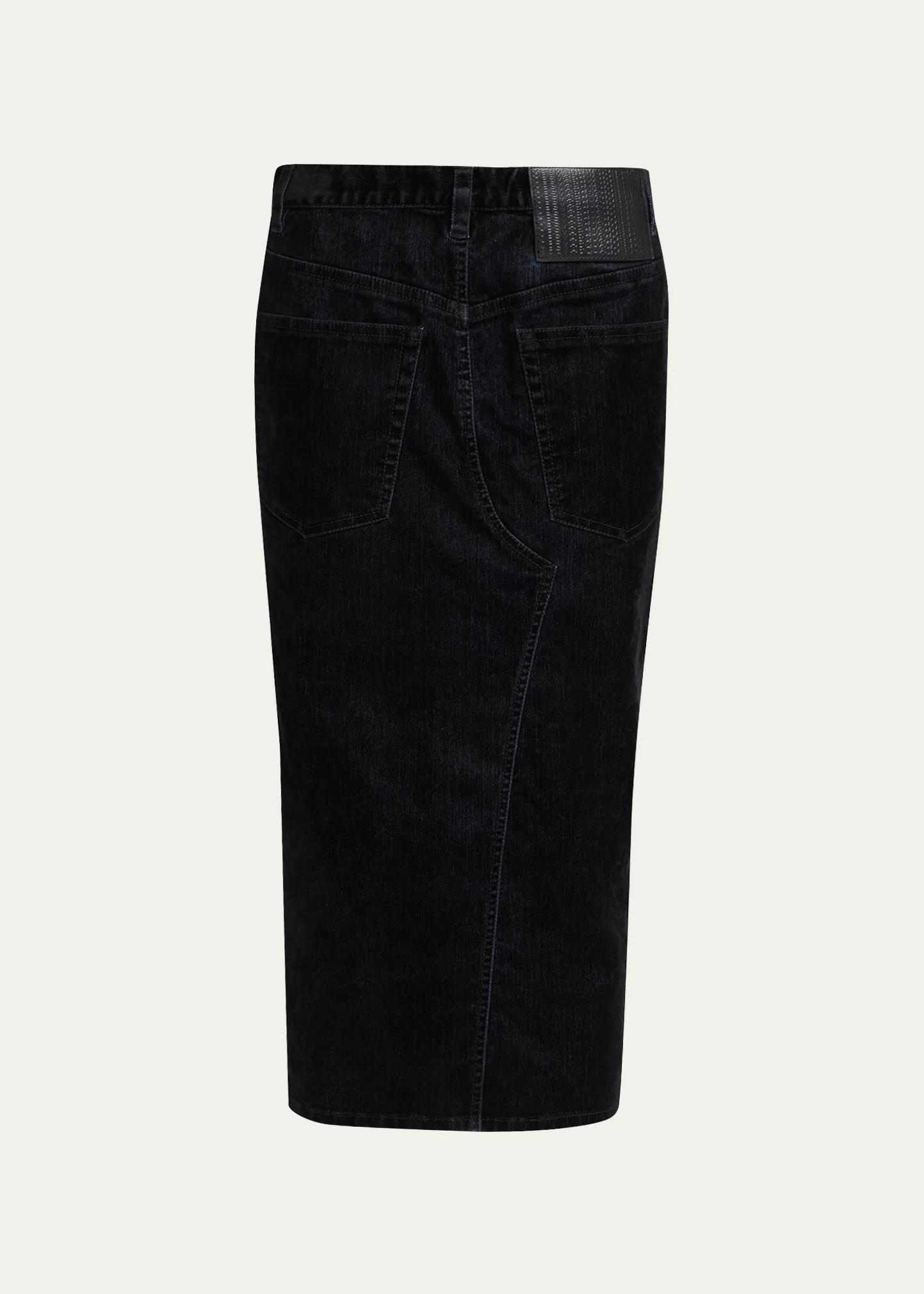 Backwards Flock Denim Midi Pencil Skirt