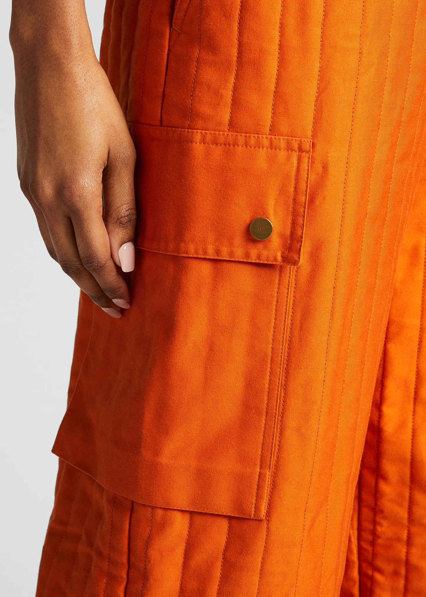 Baggy Quilted Cotton Pants, Orange