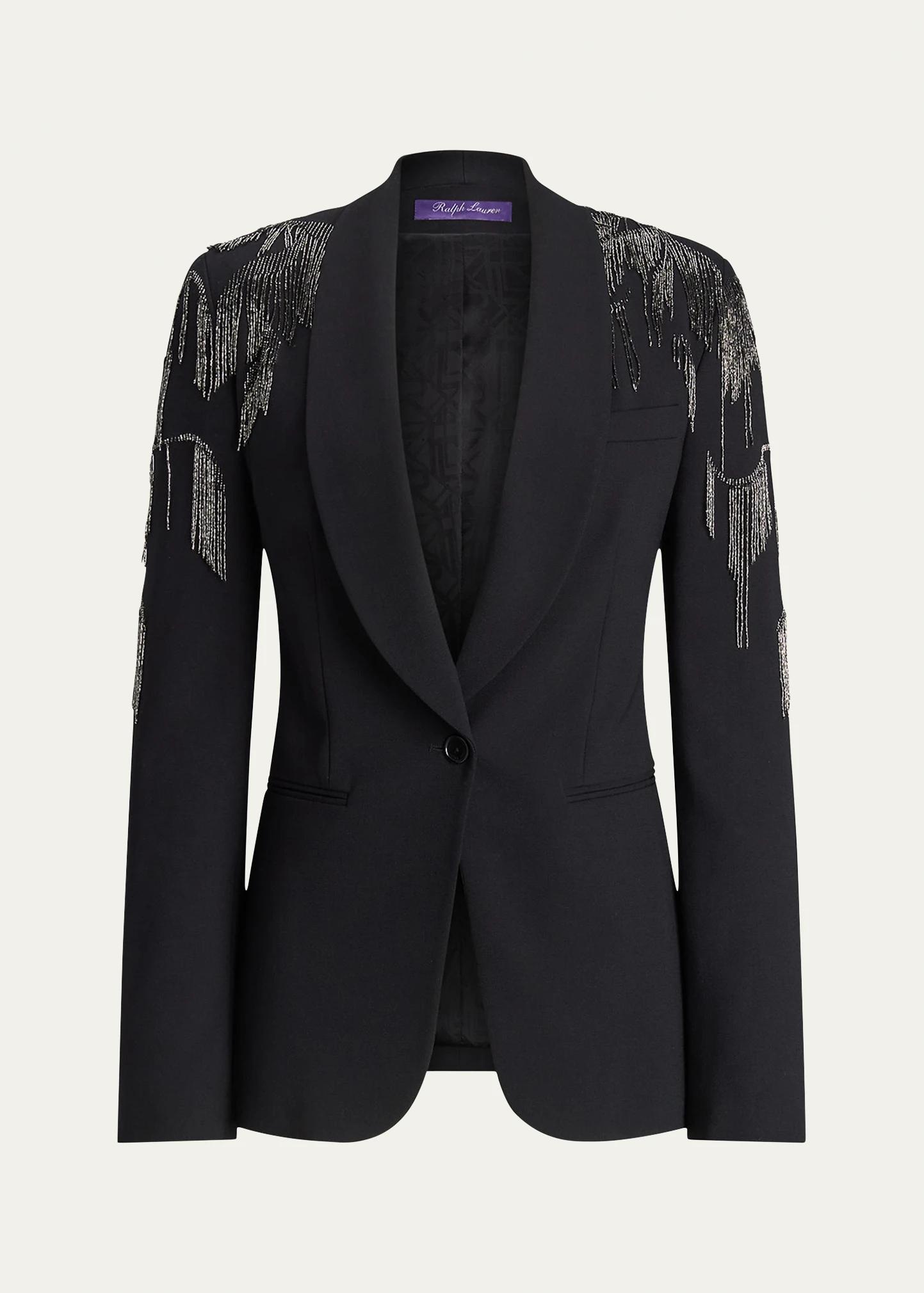 Tamara Luxury Wool Crepe Blazer Jacket with Crystal Embellishment