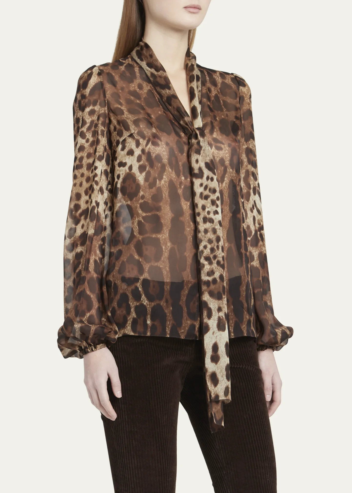 Leopard Print Tie-Neck Chiffon Blouse