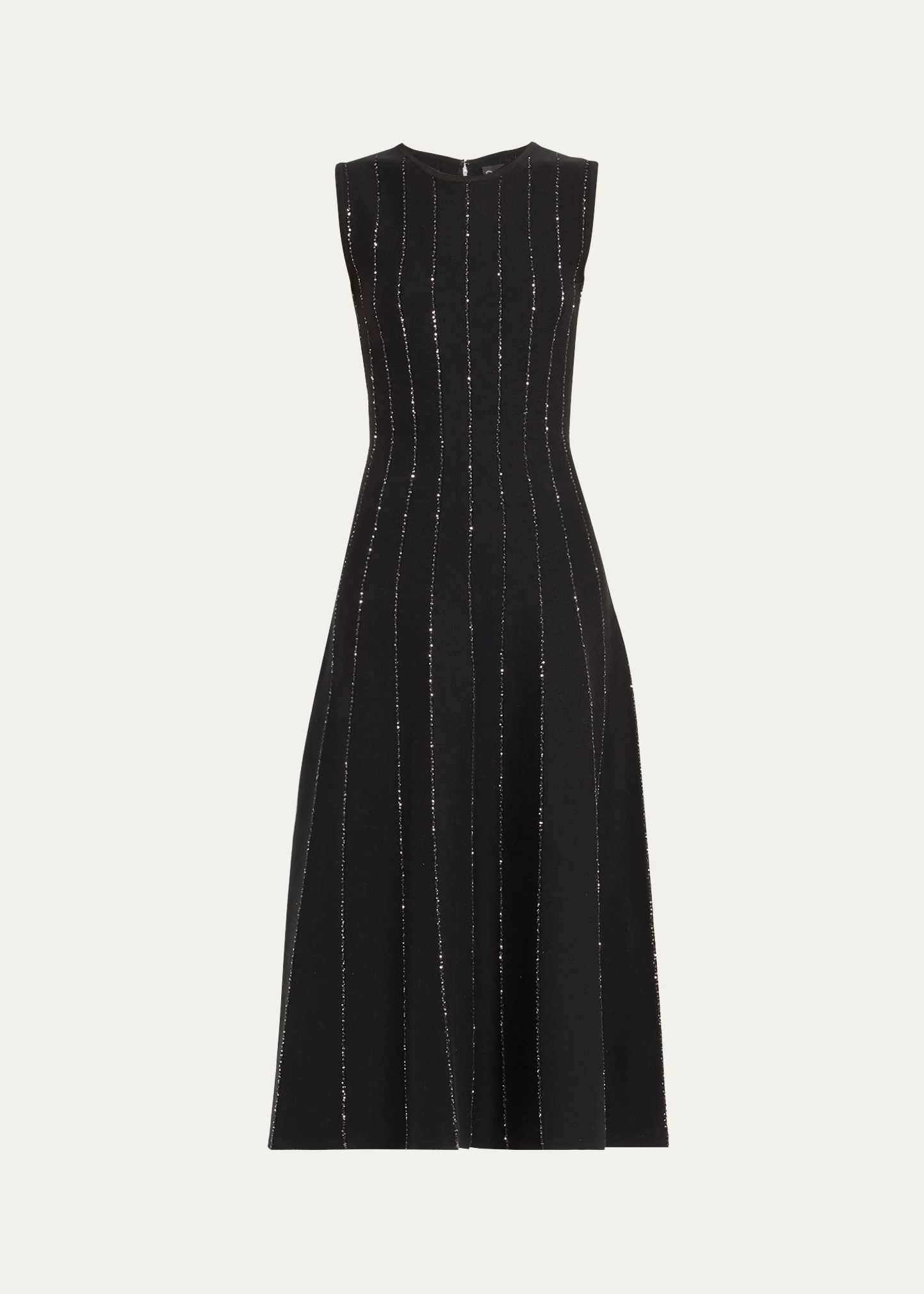 Jewel-Neck Sequined Stripe Midi Dress