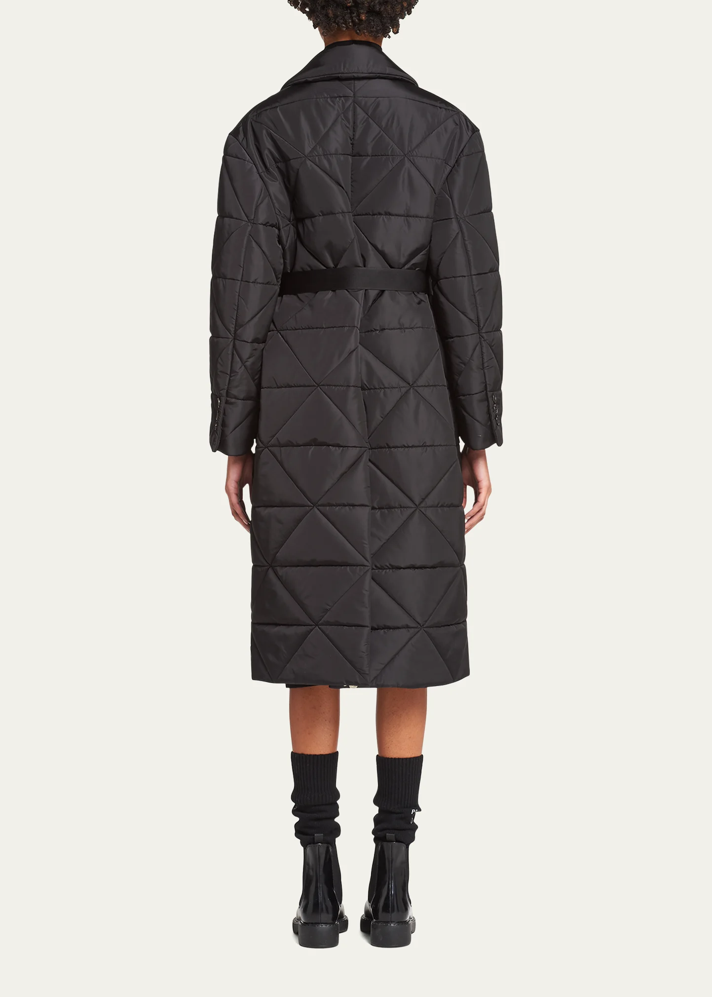 Re-Nylon Long Quilted Raincoat w/ Belt