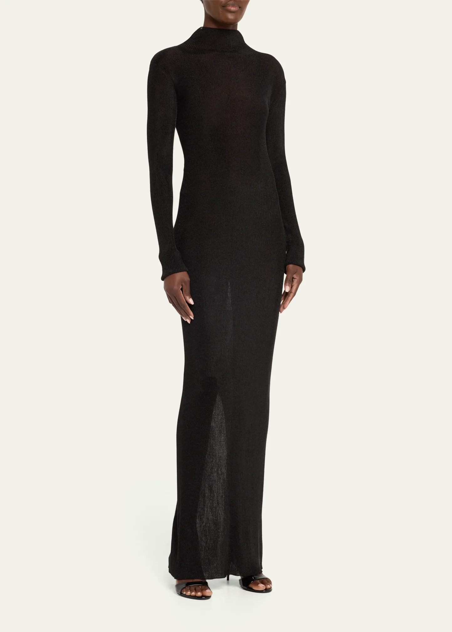 Mock Neck Metallic Rib Knit Gown