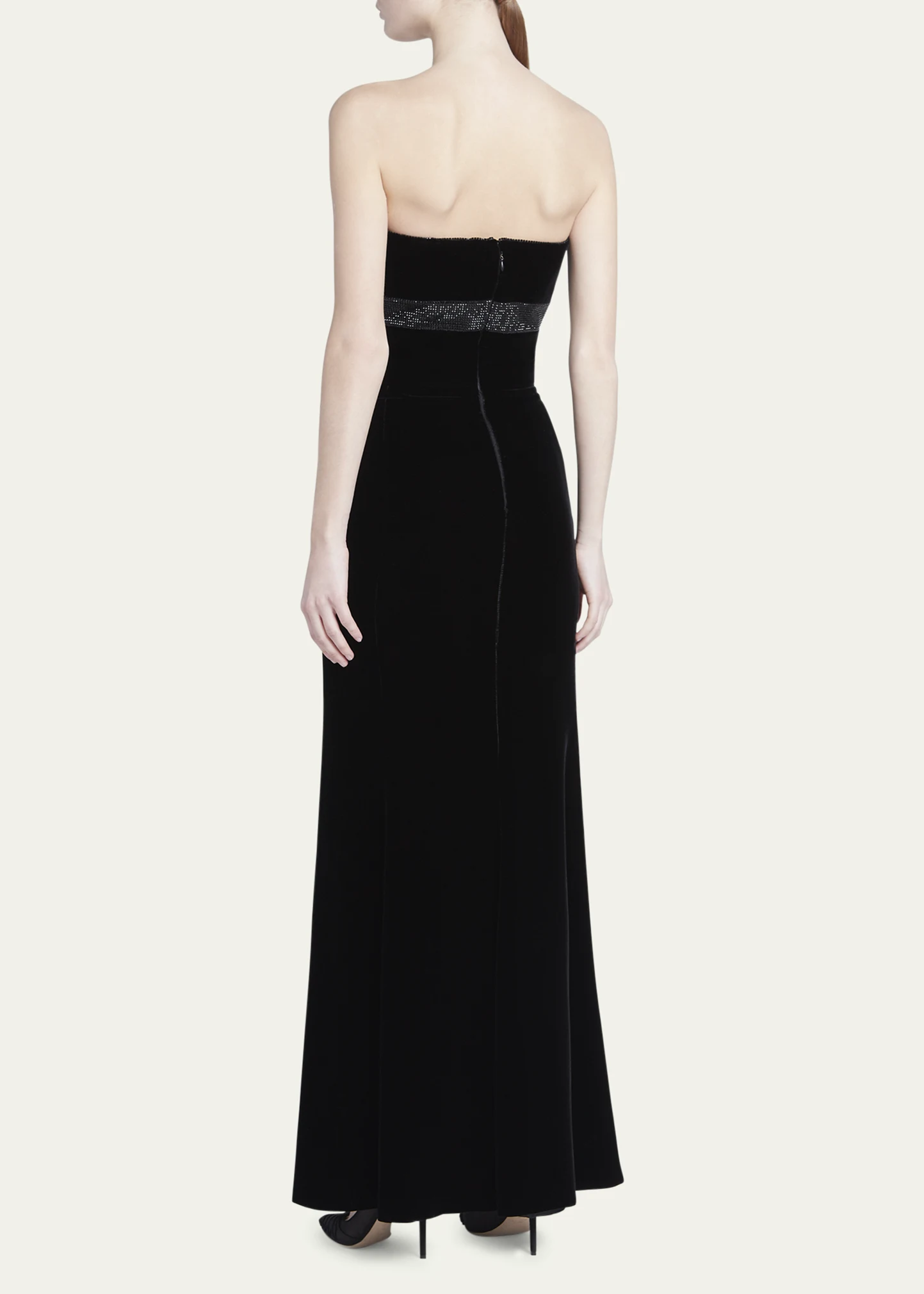 Strapless Strass Embellished Velvet Trumpet Gown