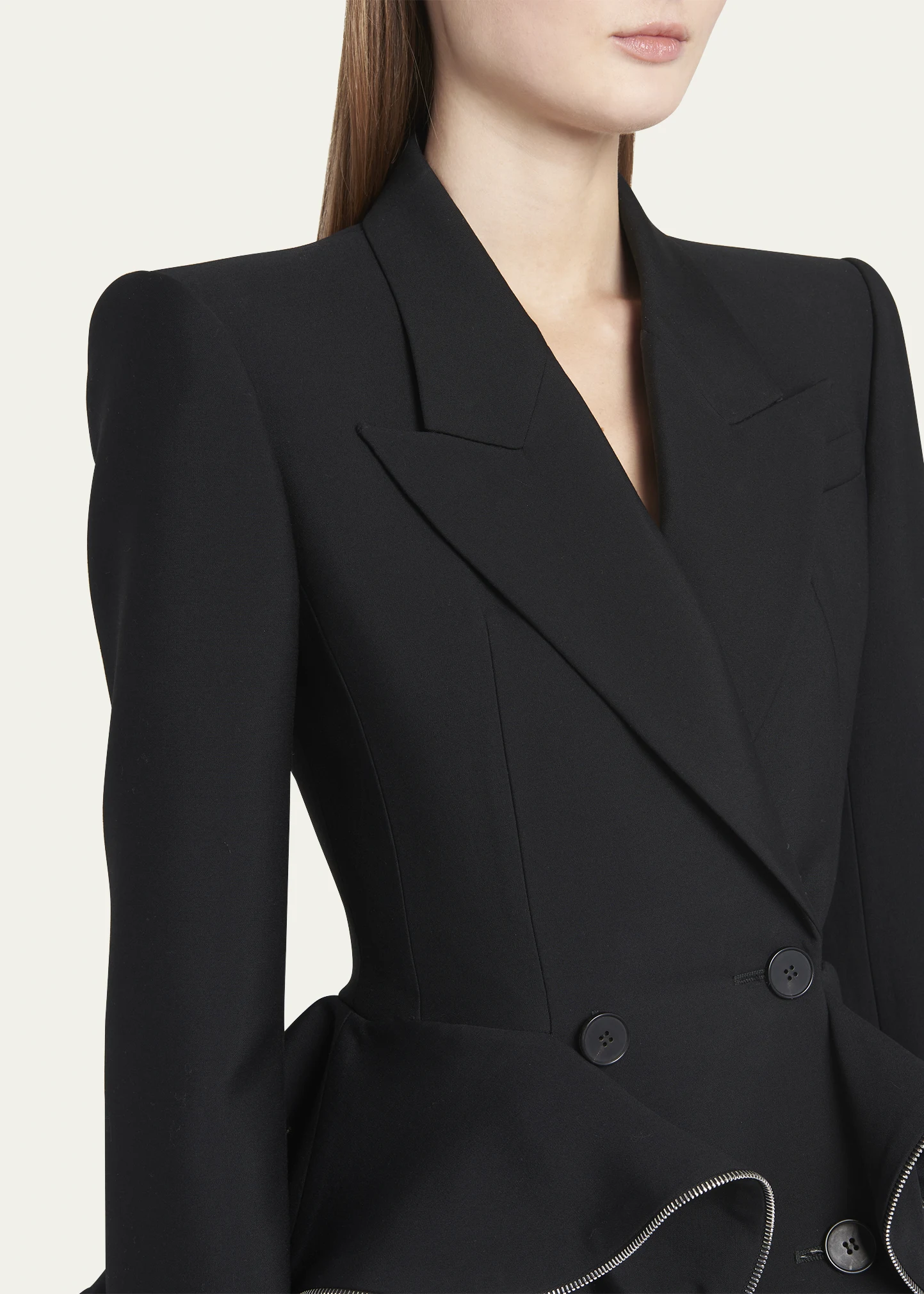 Wool Peplum Blazer Jacket with Zipper Detail