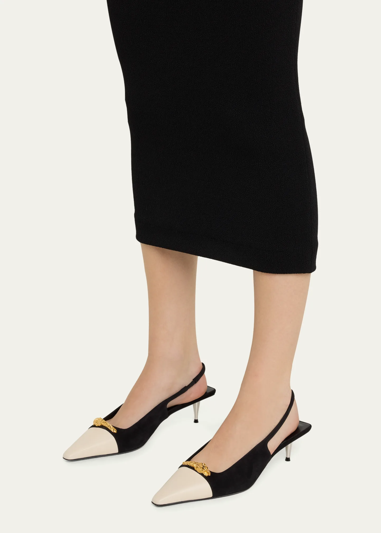 Mona Bicolor Kitten-Heel Slingback Pumps