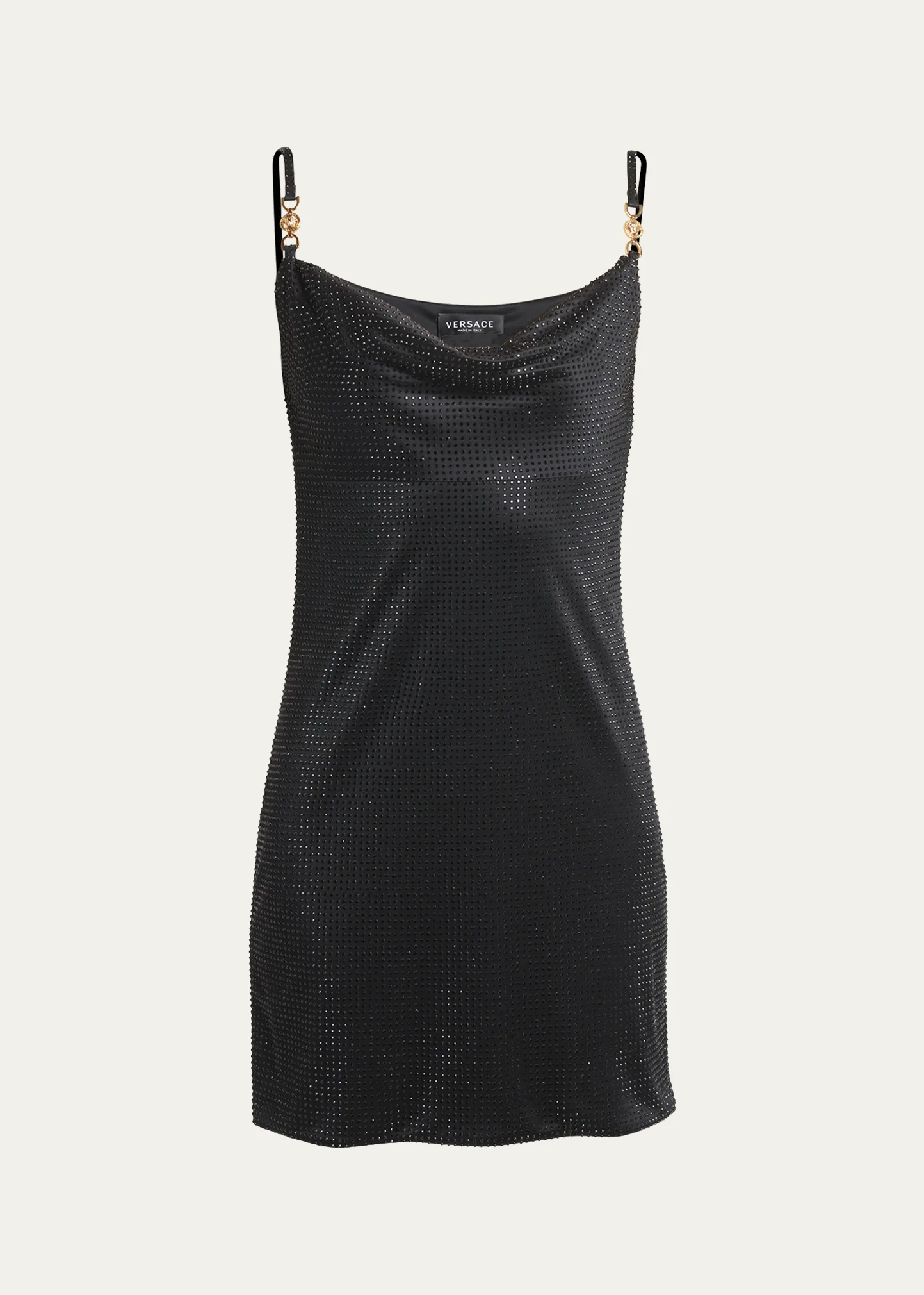 Cowl-Neck Strass Embellished Jersey Mini Slip Dress