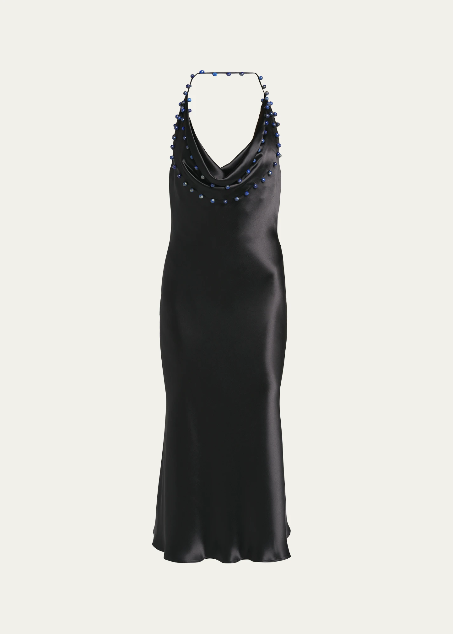 Beaded Halter Washed Fluid Shine Viscose Dress