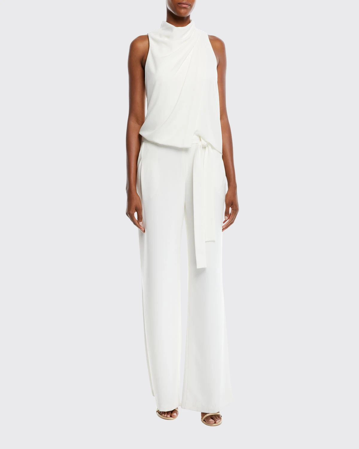 Sleeveless Cowl Draped Jumpsuit w/ Sash