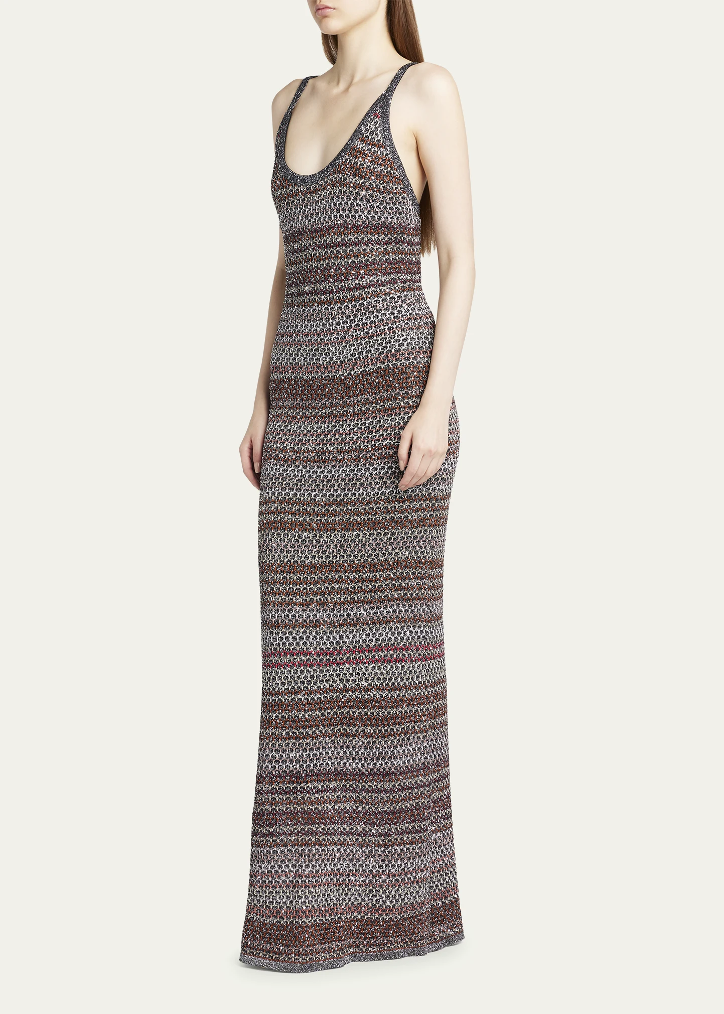 Multicolor Mesh Knit Maxi Dress with Sequins