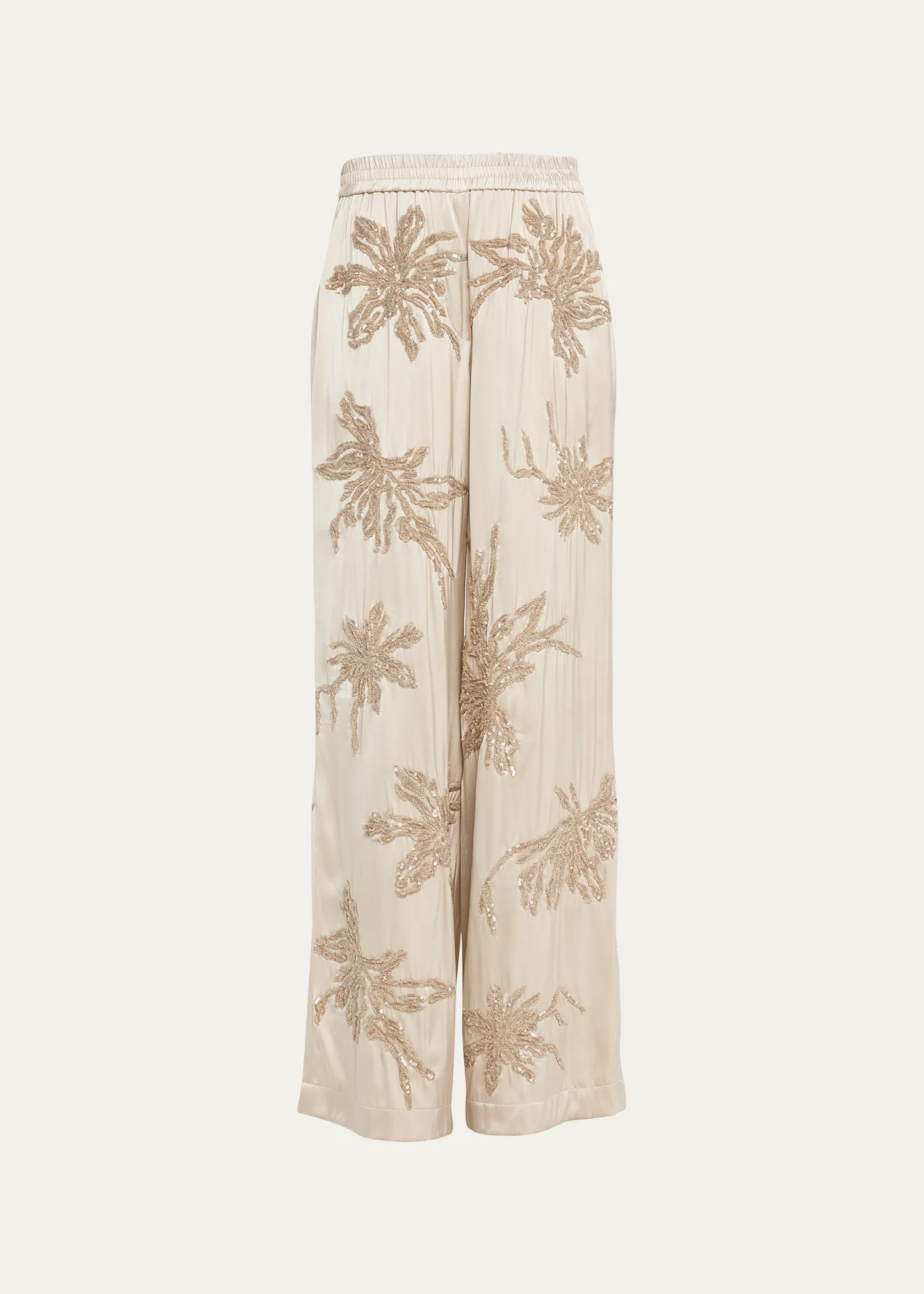 Silk Wide-Leg Pants With Botanical Embroidery