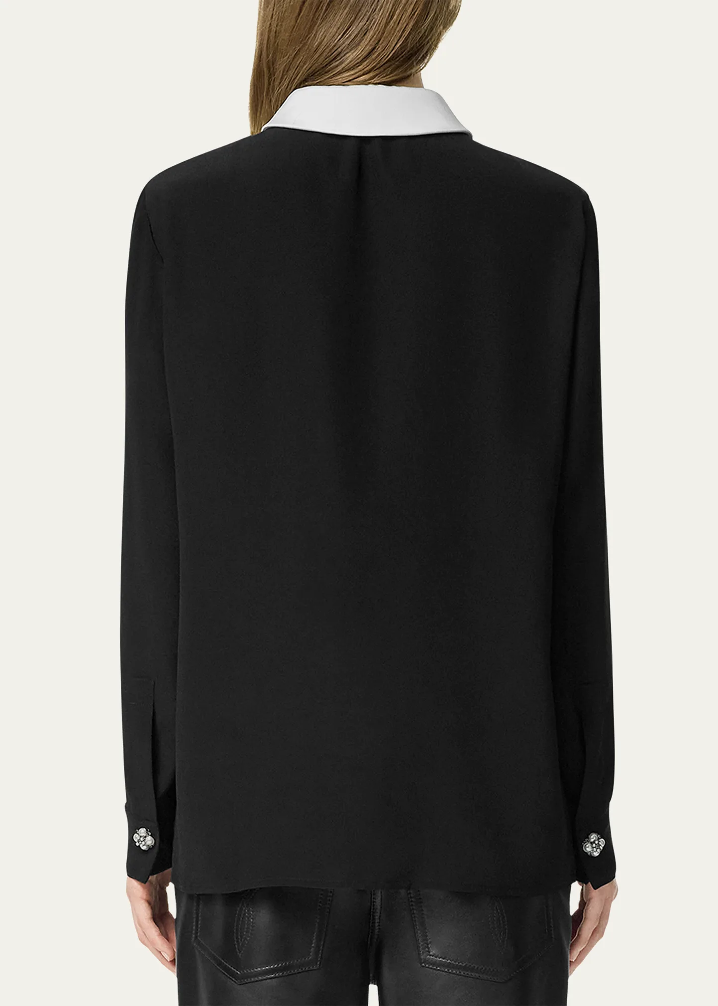 Contrast-Collar Silk Crepe De Chine Shirt