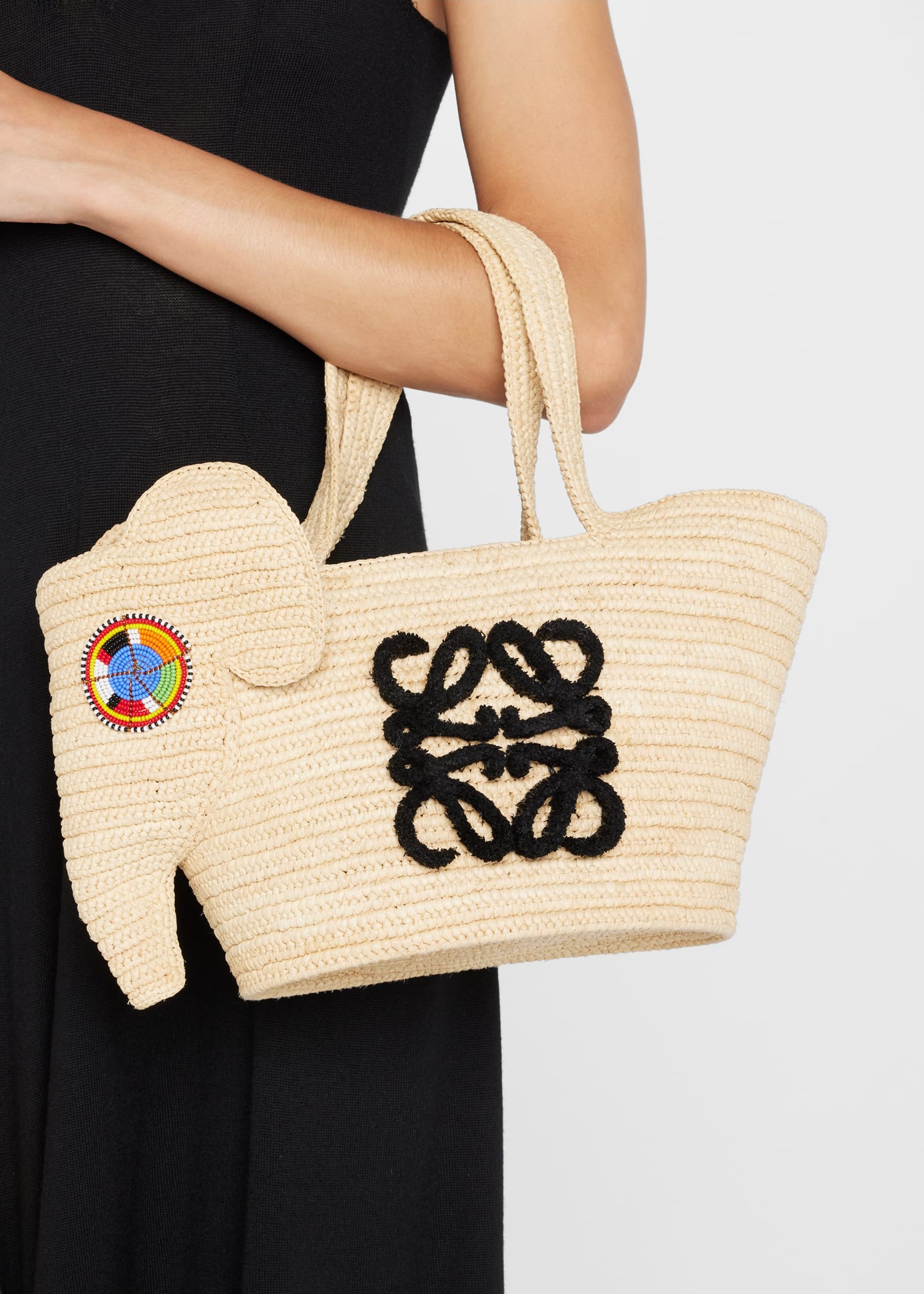 Small Anagram Elephant Basket Top-Handle Bag