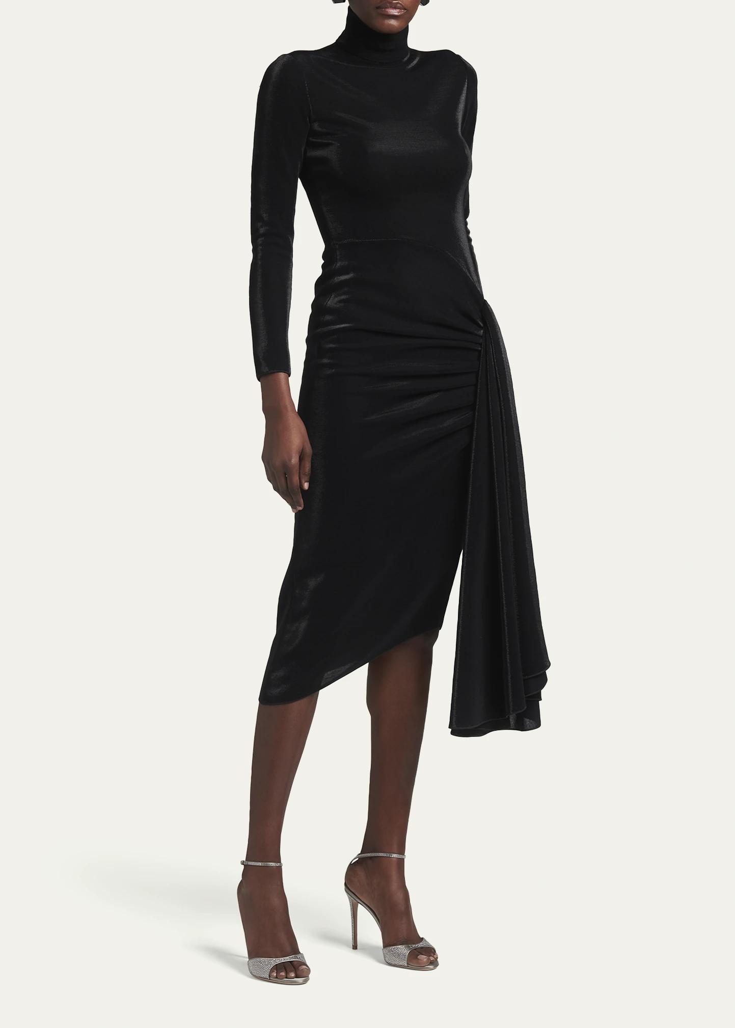 Draped Iridescent Jersey Midi Dress