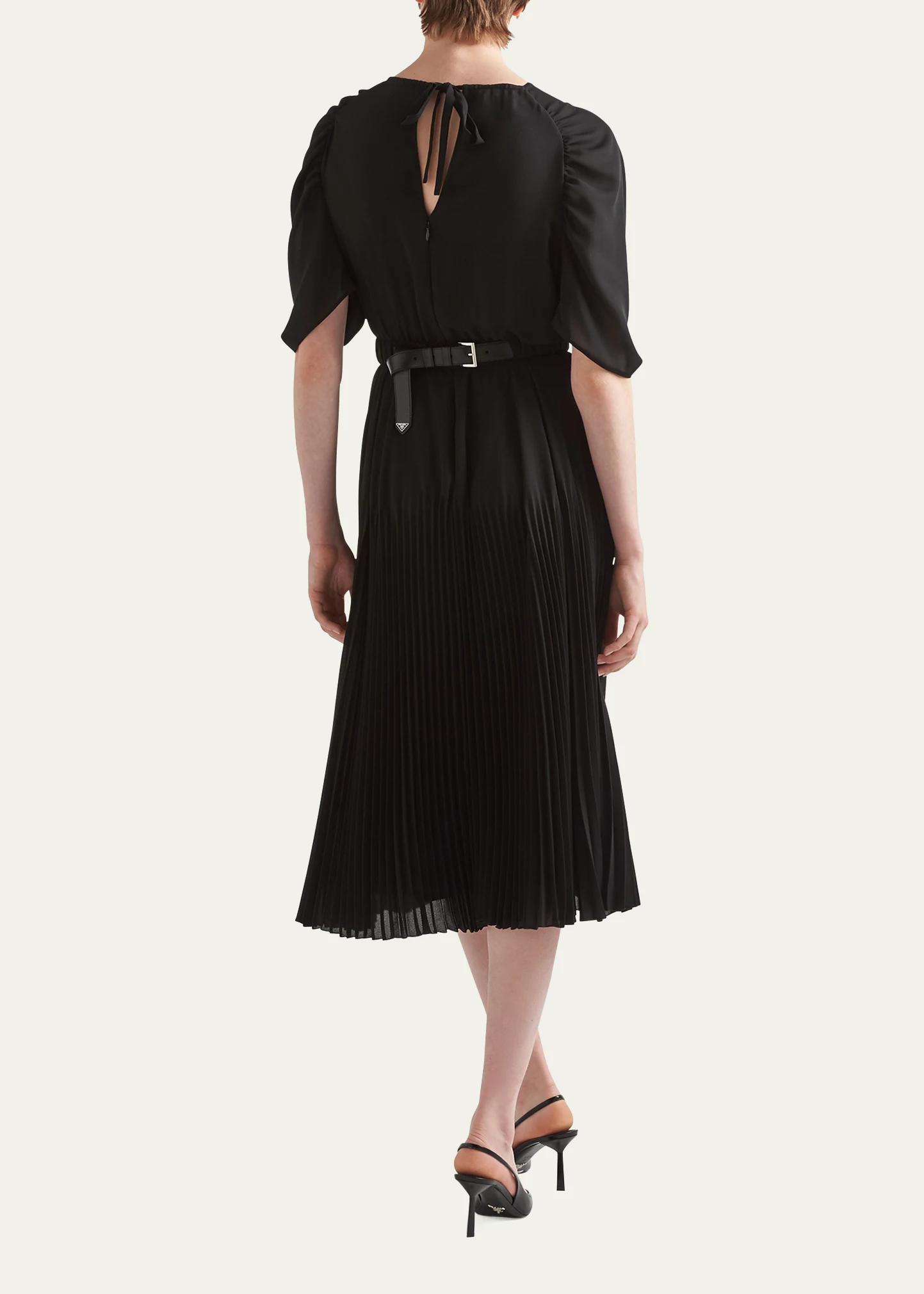 Sunray Pleat Sable Belted Midi Dress