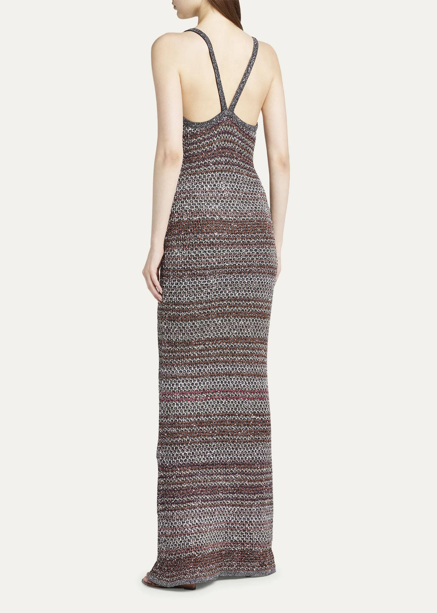 Multicolor Mesh Knit Maxi Dress with Sequins