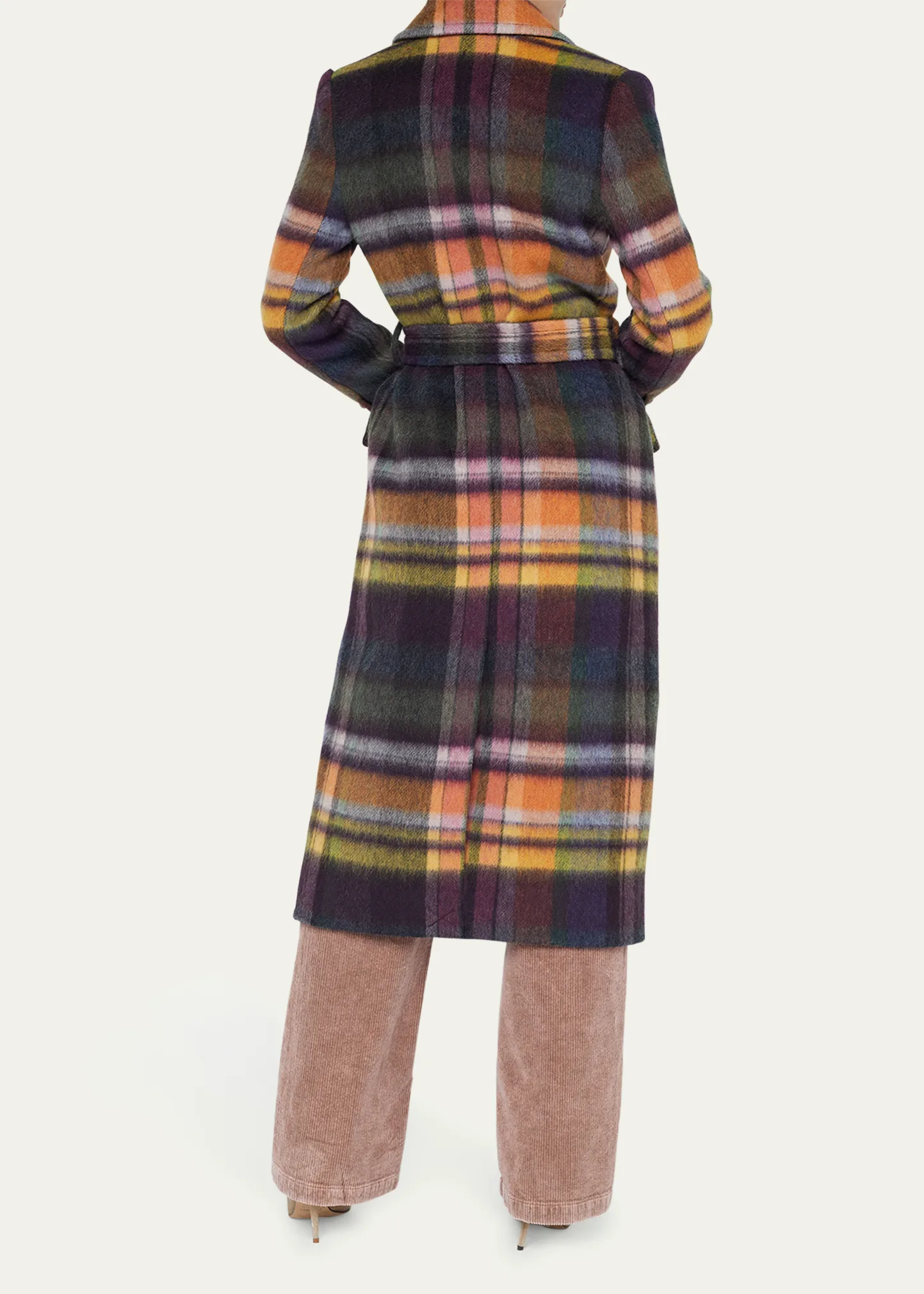 Olina Belted Plaid Trench Coat