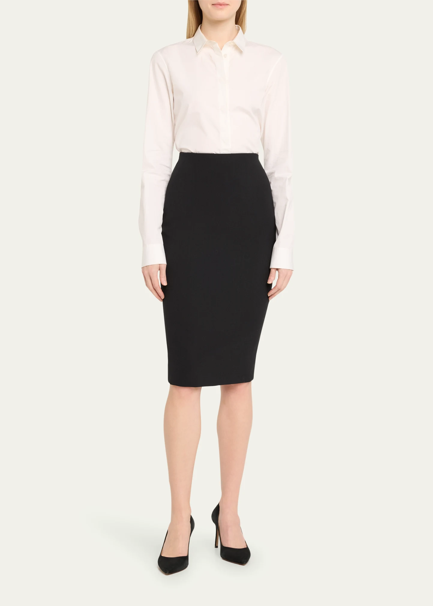 Double Wool Crepe Midi Skirt