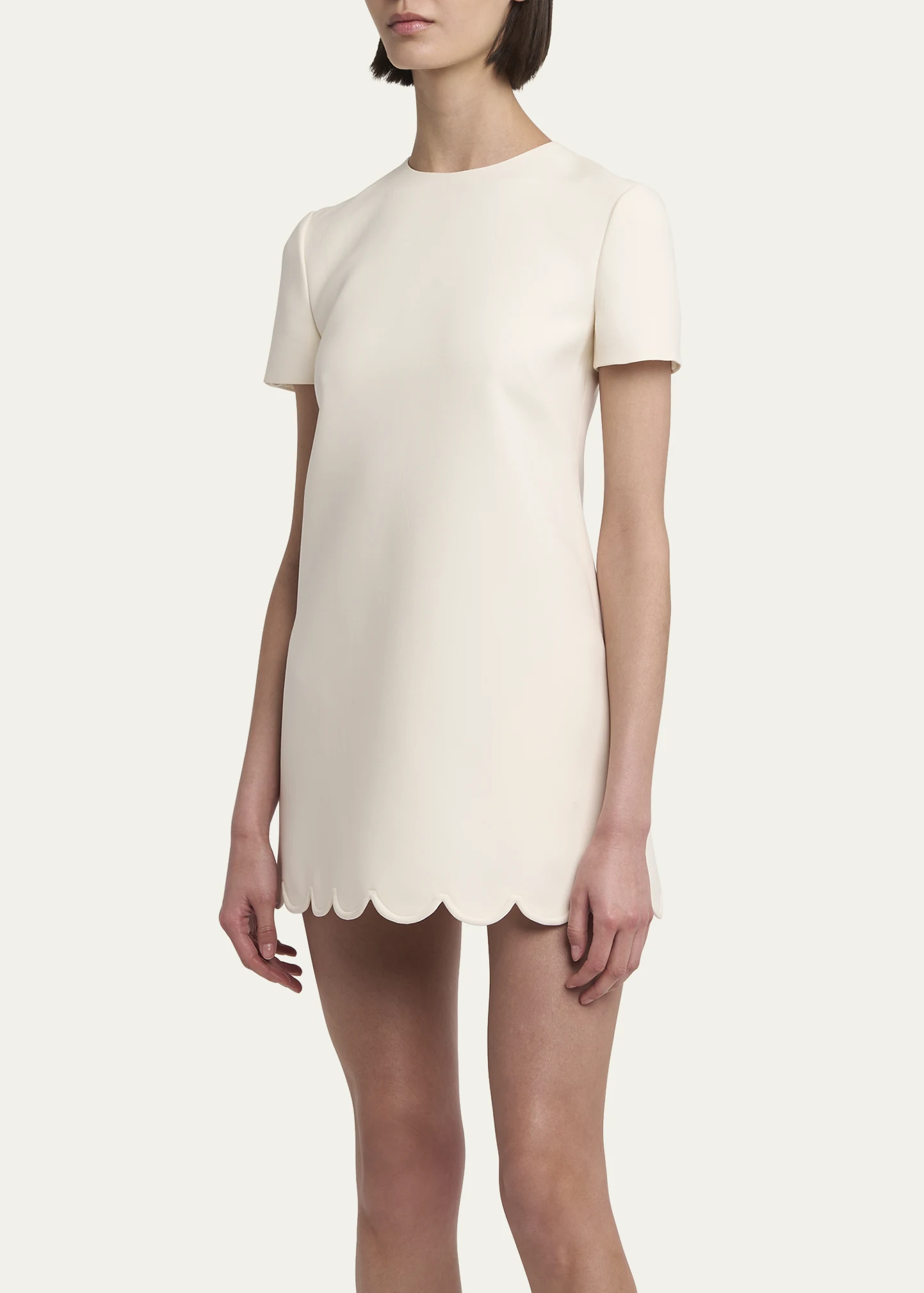 Scalloped Hem Short-Sleeve Mini Shift Dress