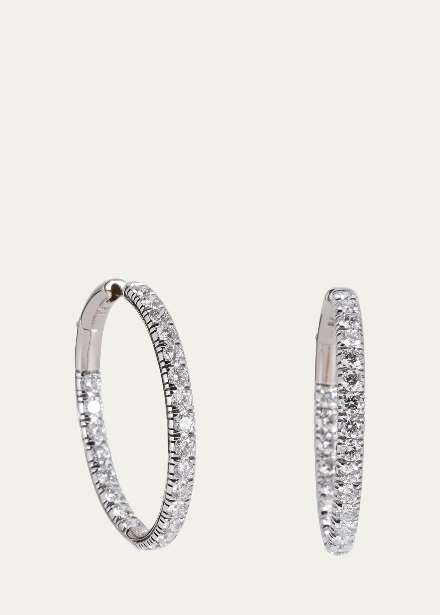 18K White Gold Diamond Hoop Earrings