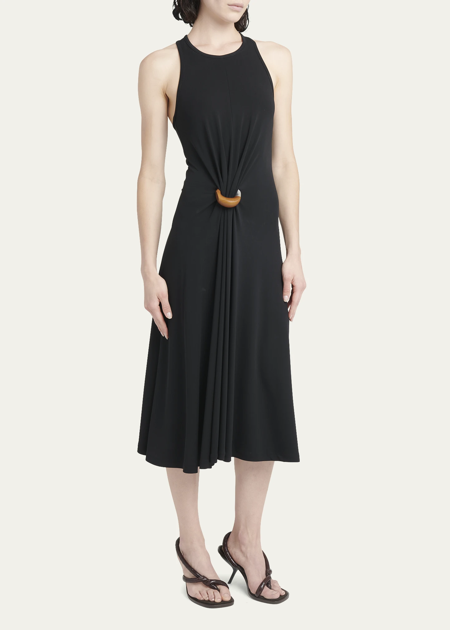 Ring-Gathered Sleeveless Jersey Midi Dress