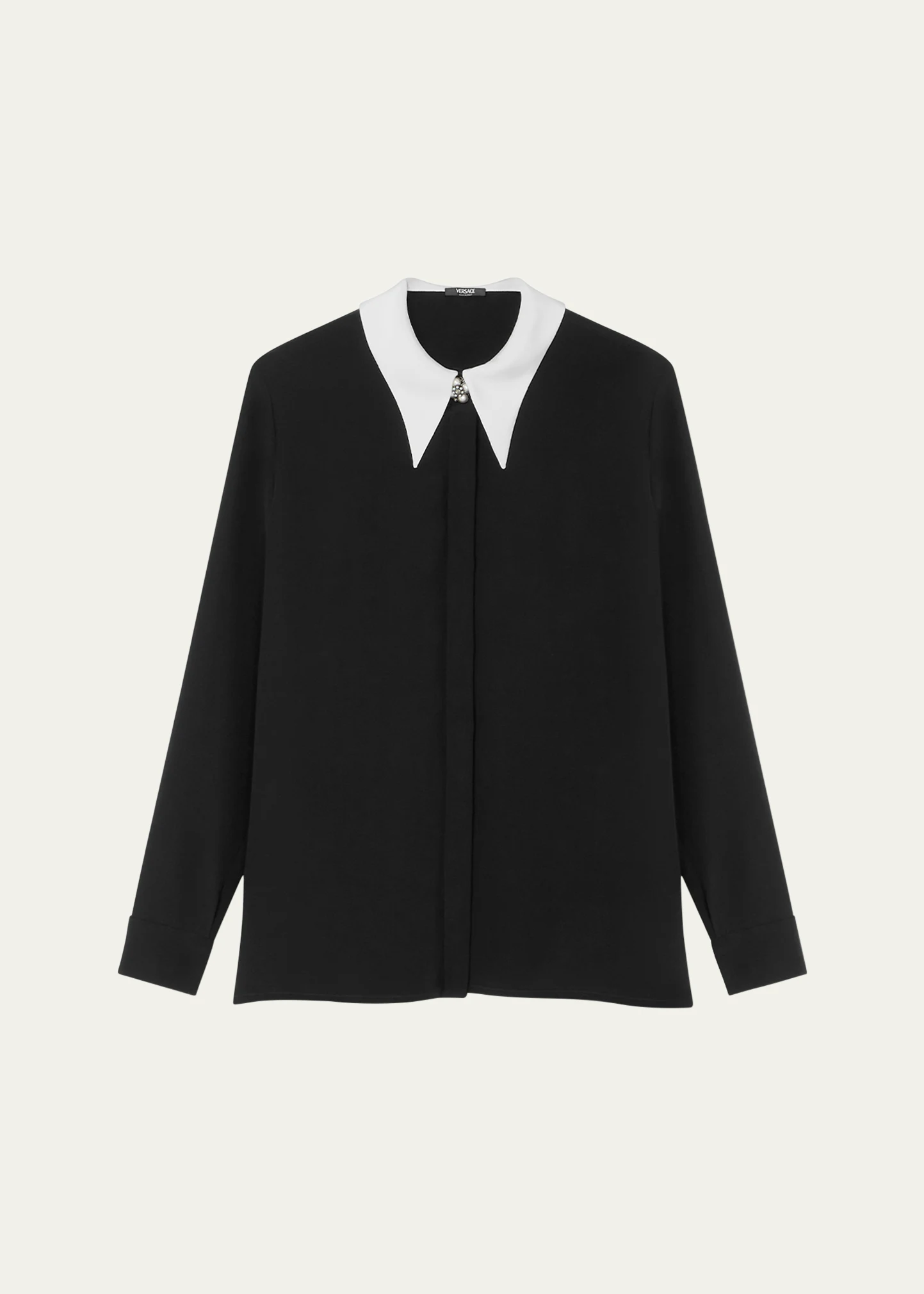 Contrast-Collar Silk Crepe De Chine Shirt