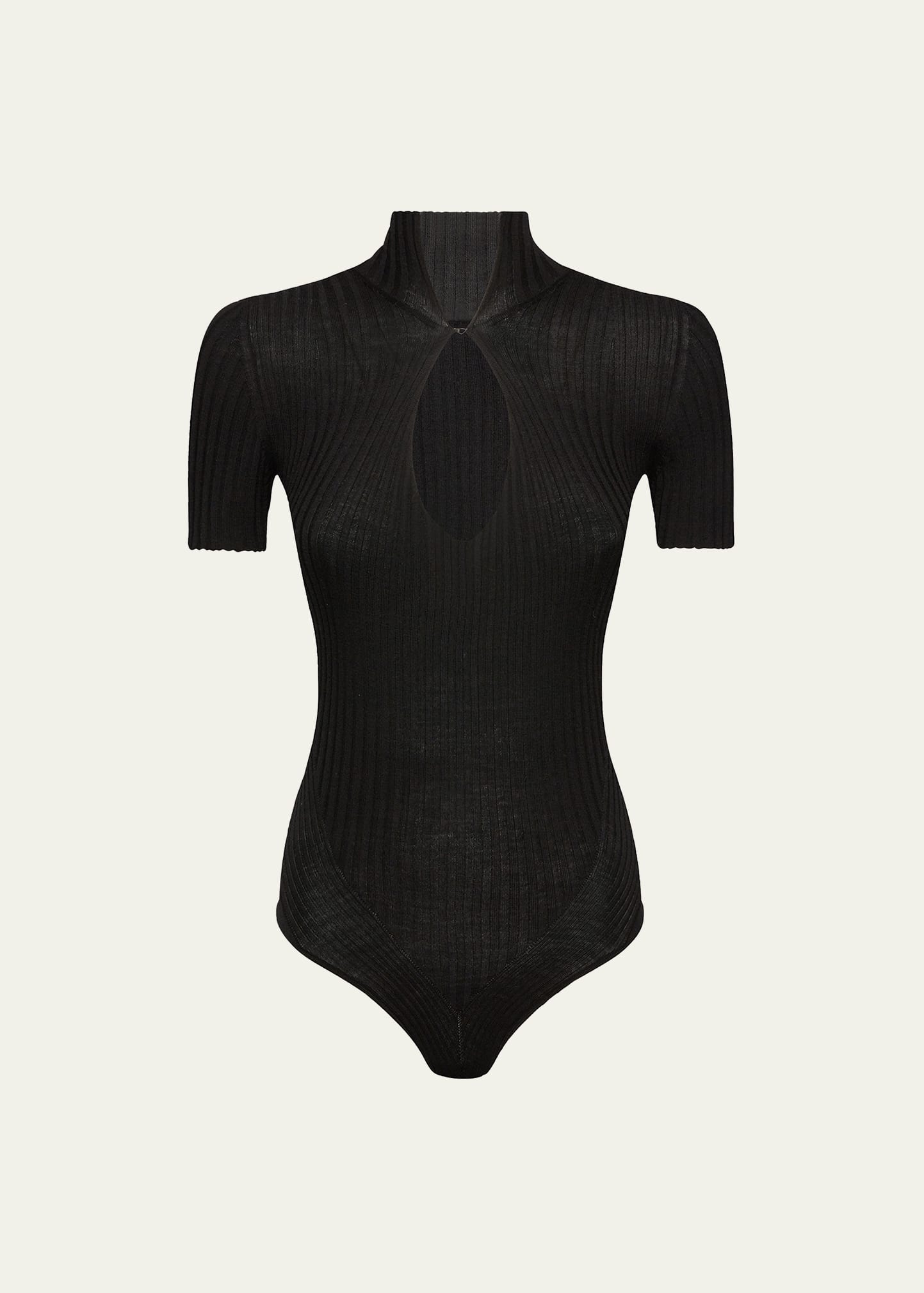 Ribbed Cutout Merino Wool Bodysuit