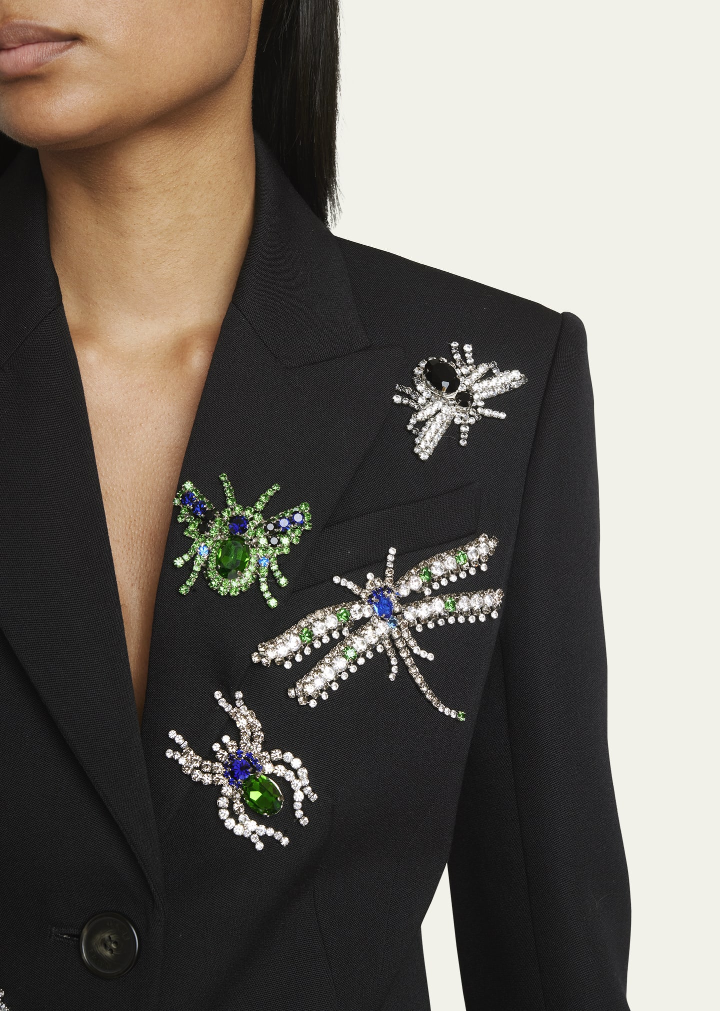 Crystal Bug Embellished Single-Breasted Blazer