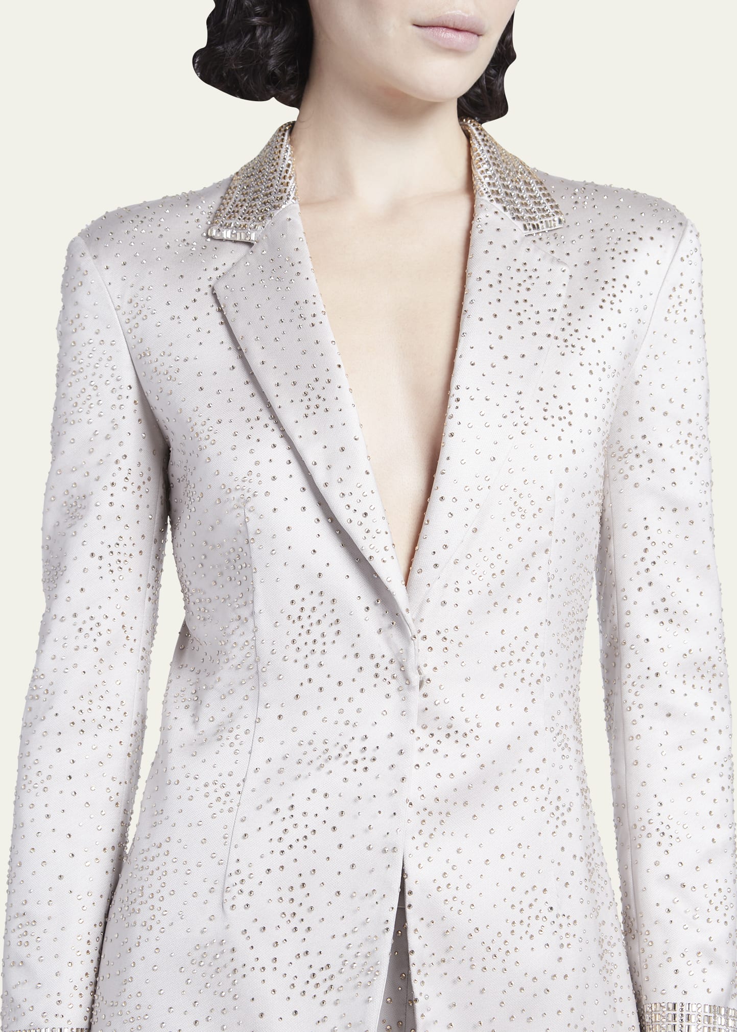 Satin Blazer Jacket with Beaded Detail