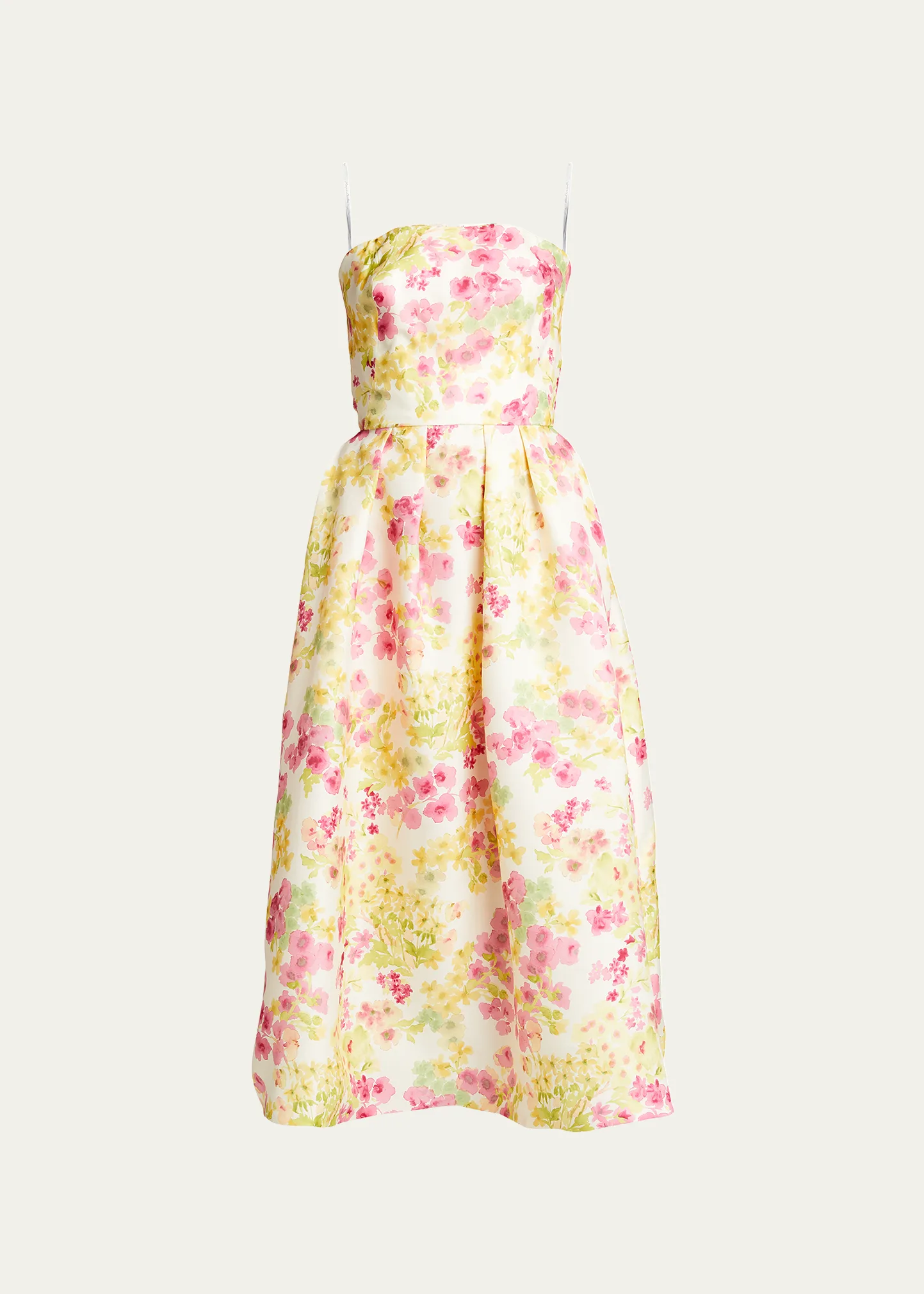 Floral-Print Strapless Midi Cocktail Dress