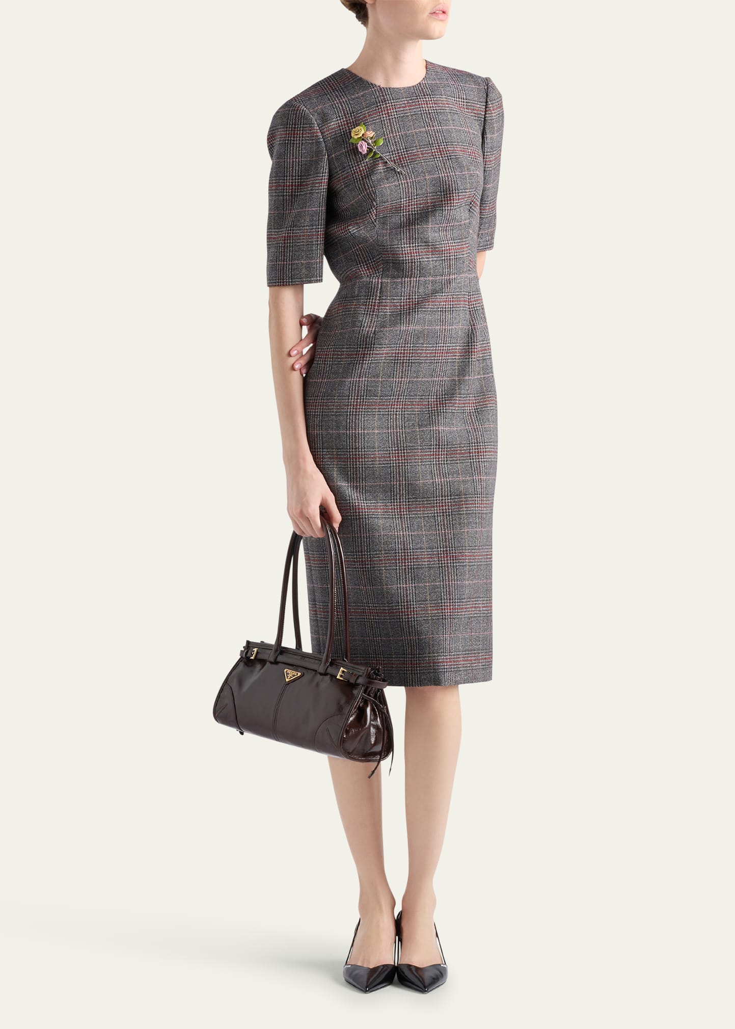 Prince of Wales Check Midi Wool Dress