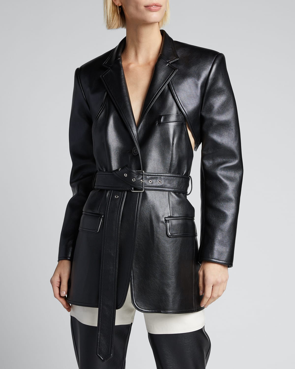 Faux-Leather Blazer with Detachable Apron