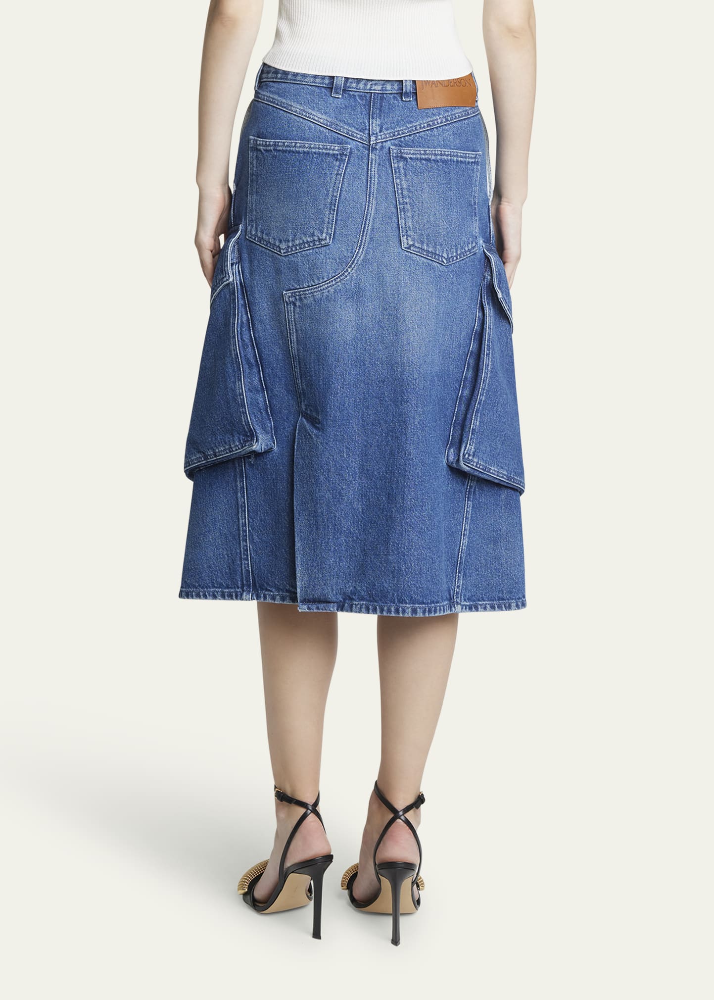 Cargo Pocket Denim Midi Skirt