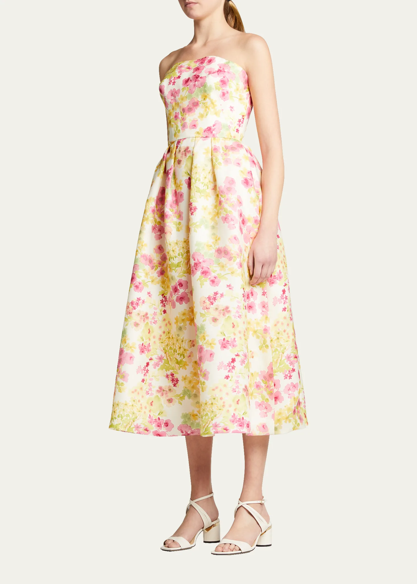 Floral-Print Strapless Midi Cocktail Dress