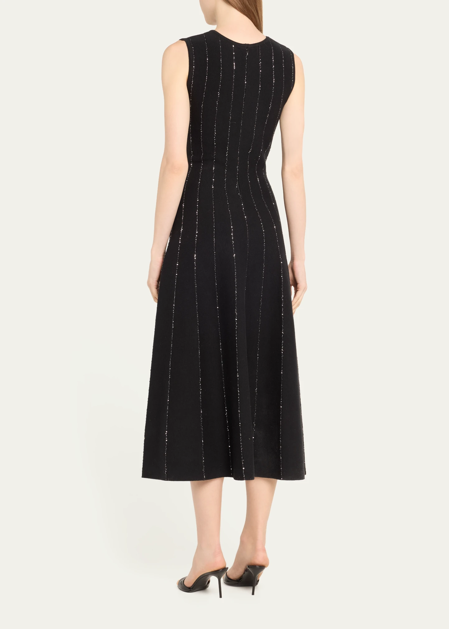 Jewel-Neck Sequined Stripe Midi Dress